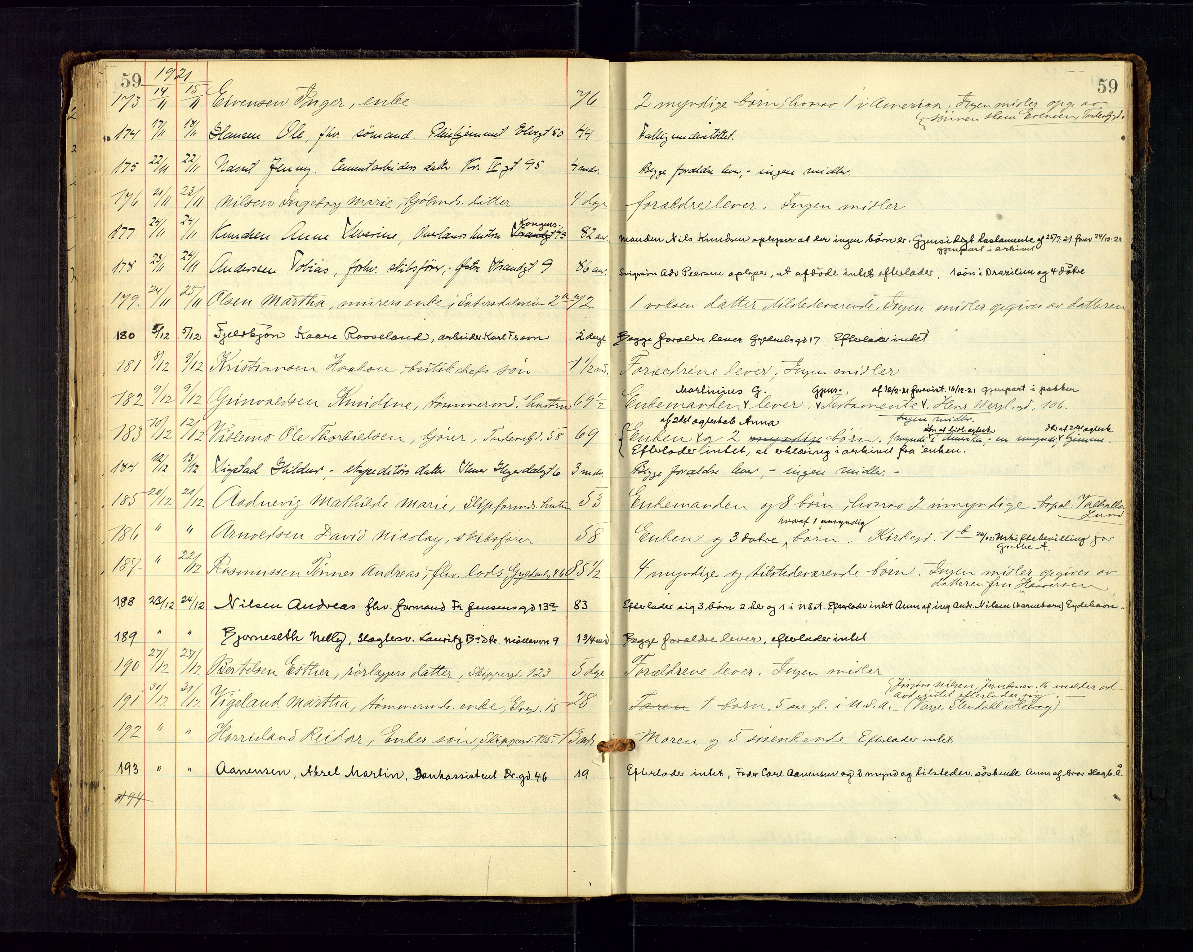 Kristiansand byrett - 2, AV/SAK-1223-0002/J/Ja/L0155/0001: Dødsfallsprotokoller / Dødsfallsprotokoll, 1916-1925, s. 59