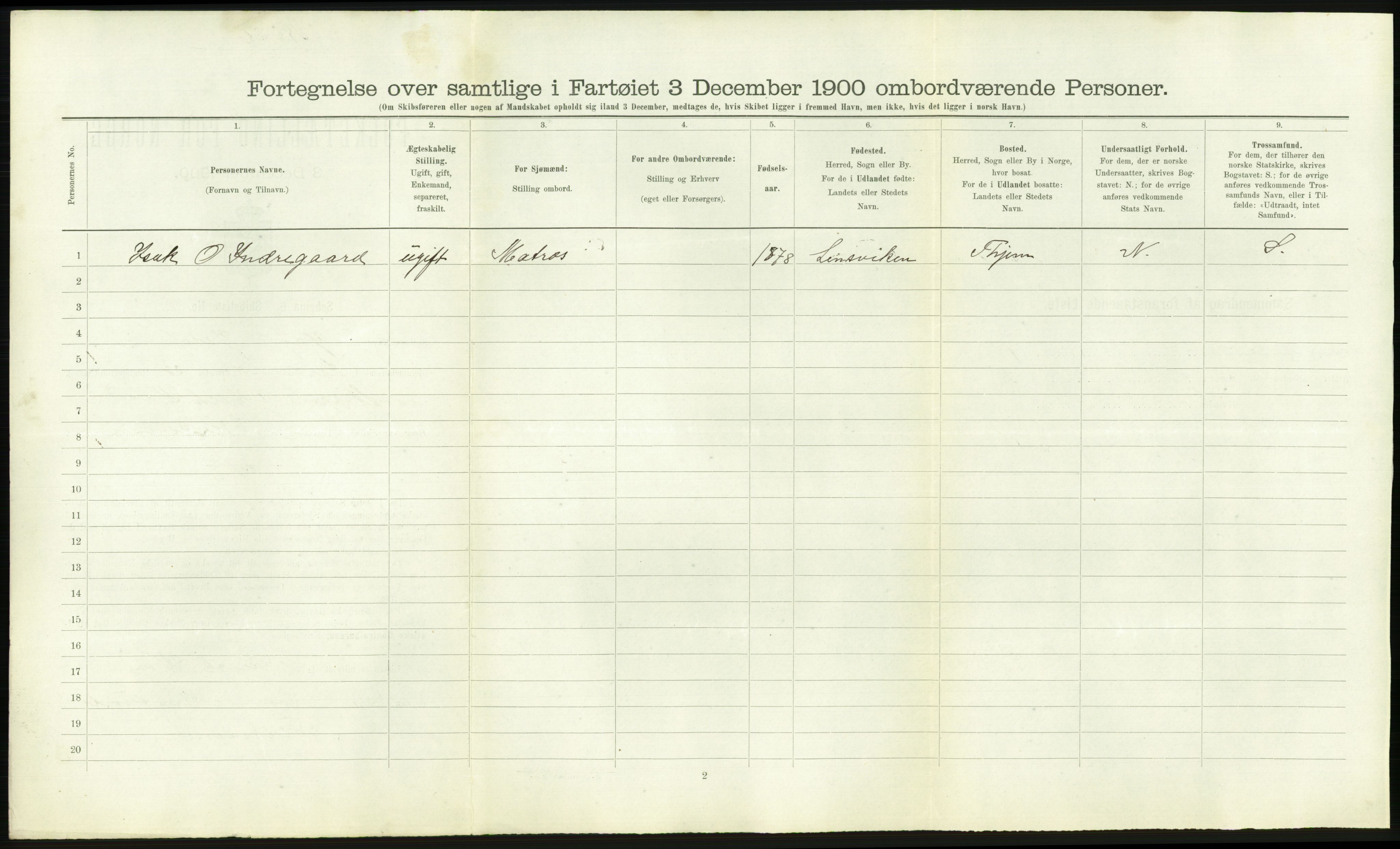 RA, Folketelling 1900 - skipslister med personlister for skip i norske havner, utenlandske havner og til havs, 1900, s. 2174