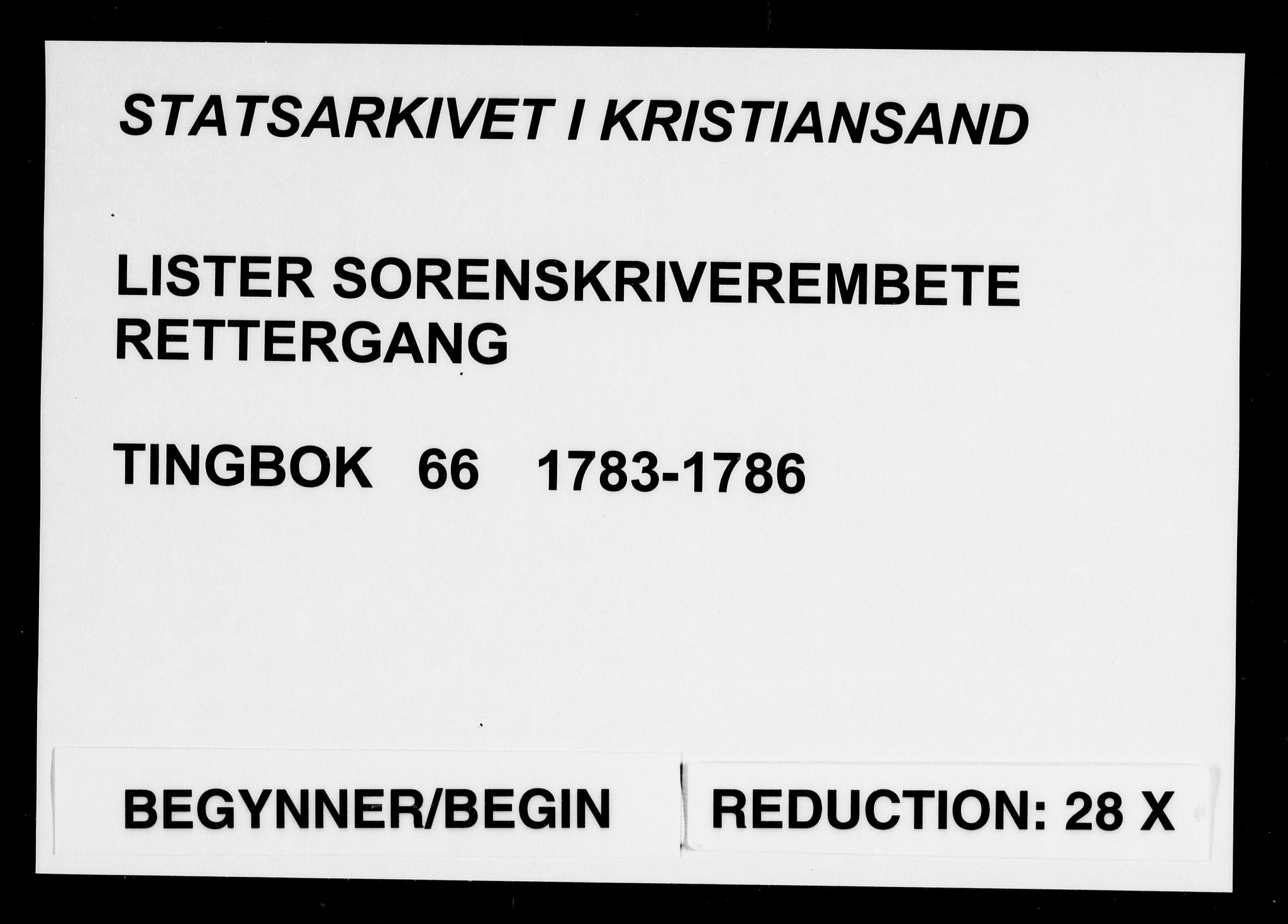 Lister sorenskriveri, SAK/1221-0003/F/Fa/L0068: Tingbok nr 66, 1783-1786