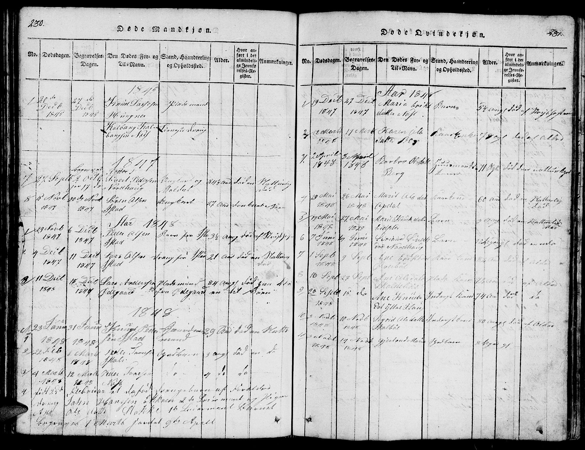 Ministerialprotokoller, klokkerbøker og fødselsregistre - Møre og Romsdal, SAT/A-1454/557/L0683: Klokkerbok nr. 557C01, 1818-1862, s. 230-231