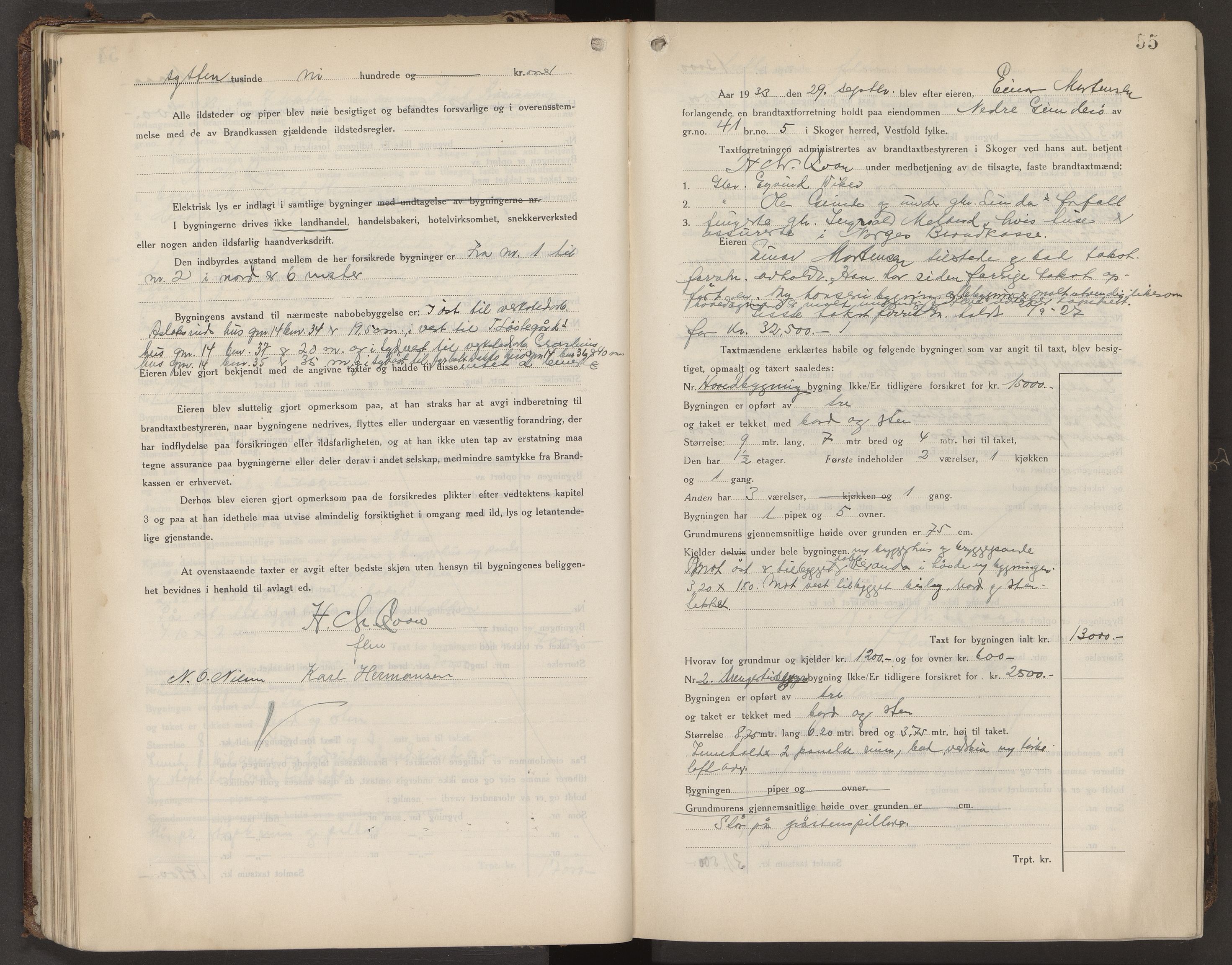 Skoger lensmannskontor, AV/SAKO-A-548/Y/Yi/Yia/L0010: Branntakstprotokoll, 1931-1942, s. 55