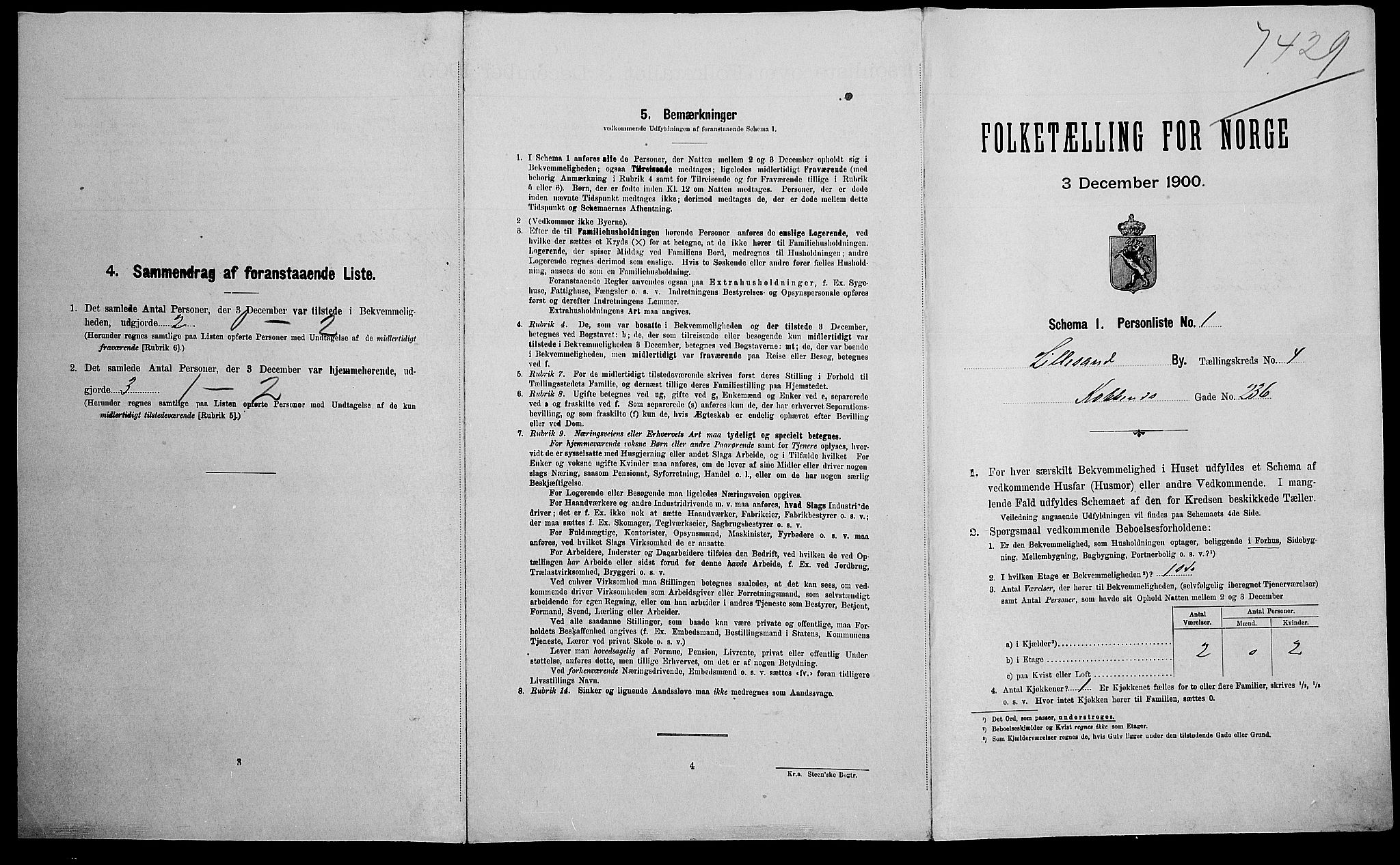 SAK, Folketelling 1900 for 0905 Lillesand ladested, 1900, s. 1111