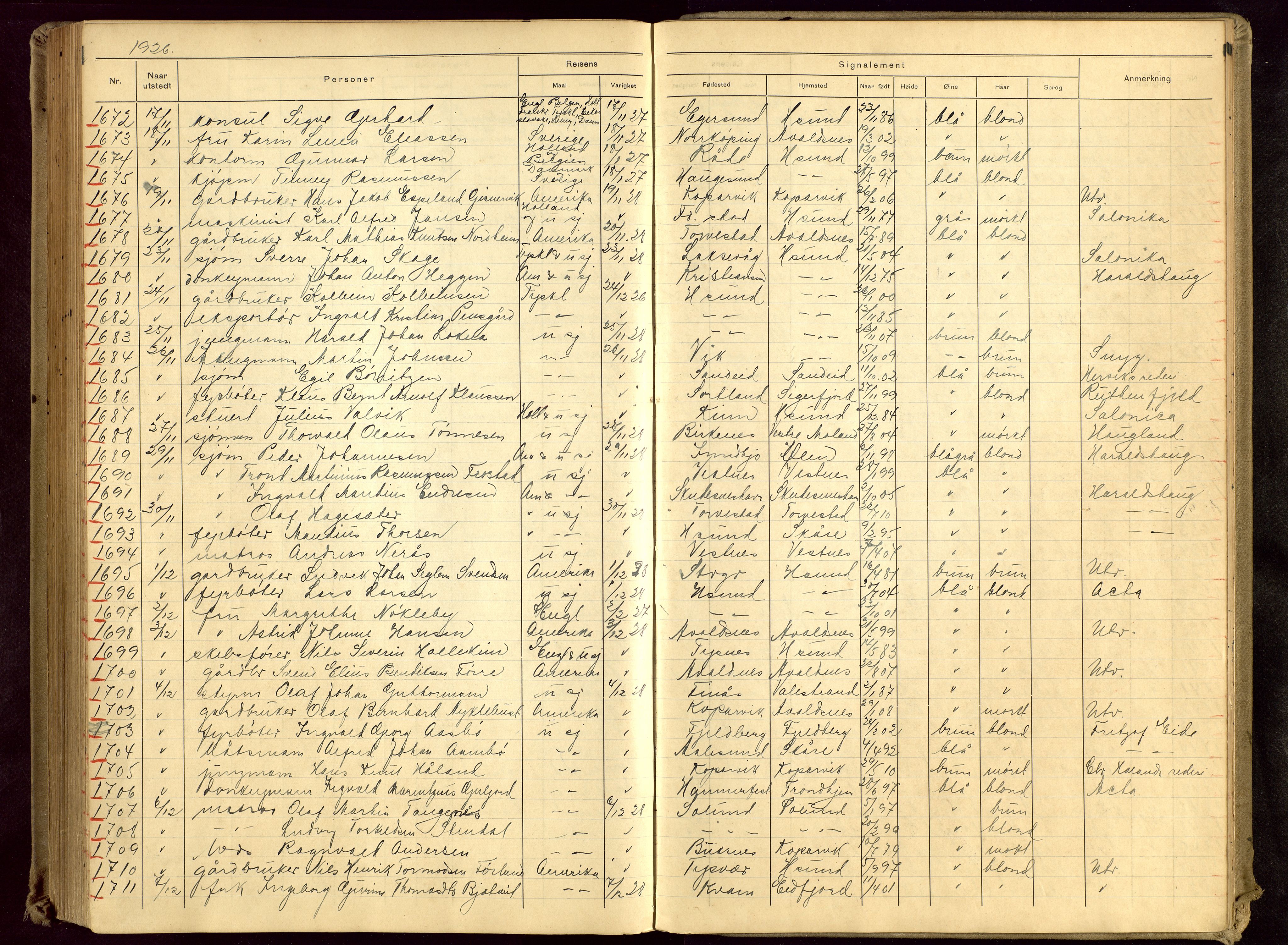Haugesund politikammer, AV/SAST-A-100440/K/L0003: Passprotokoll 7/8-22-1/3-27, 1922-1927, s. 191