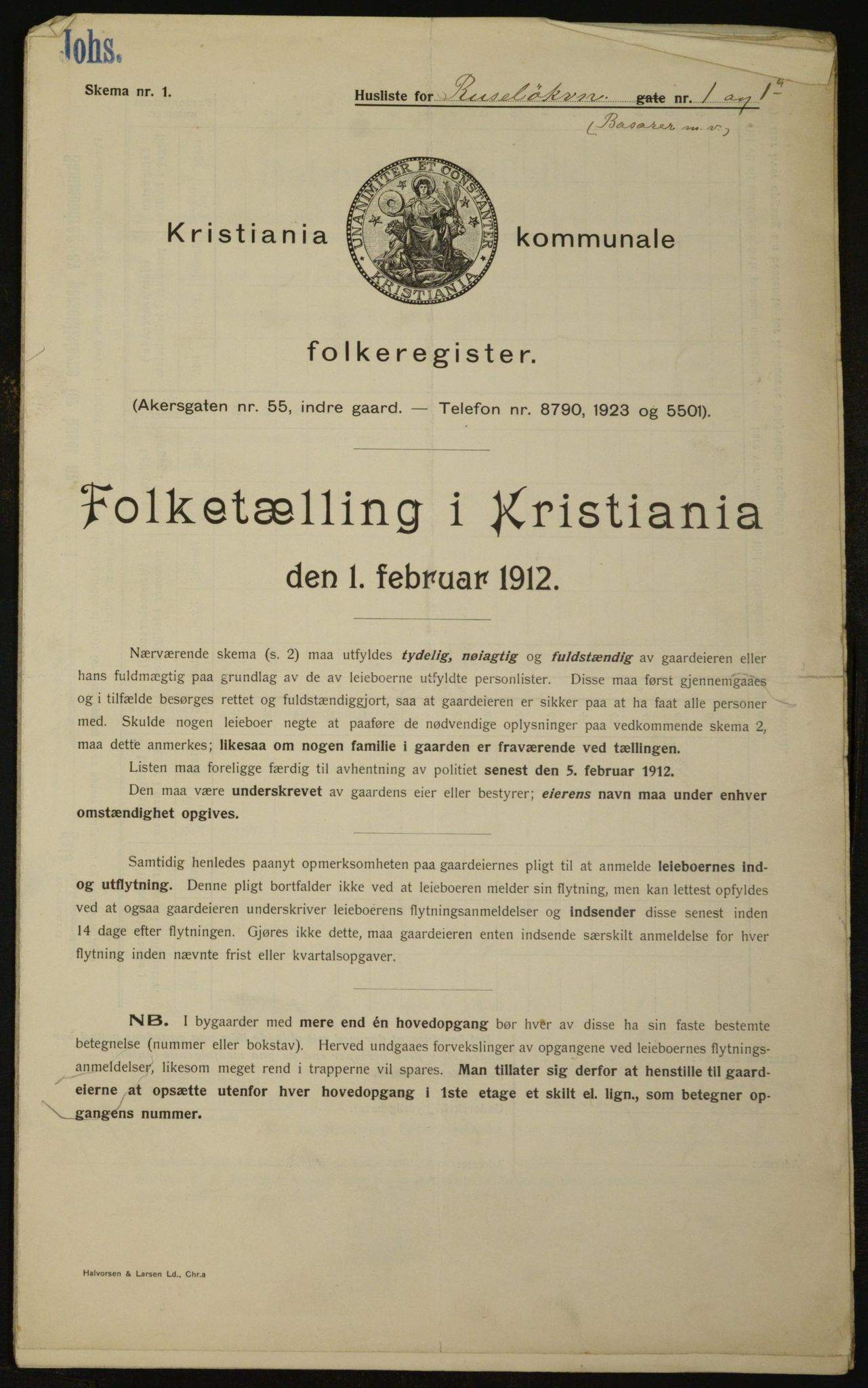 OBA, Kommunal folketelling 1.2.1912 for Kristiania, 1912, s. 84812