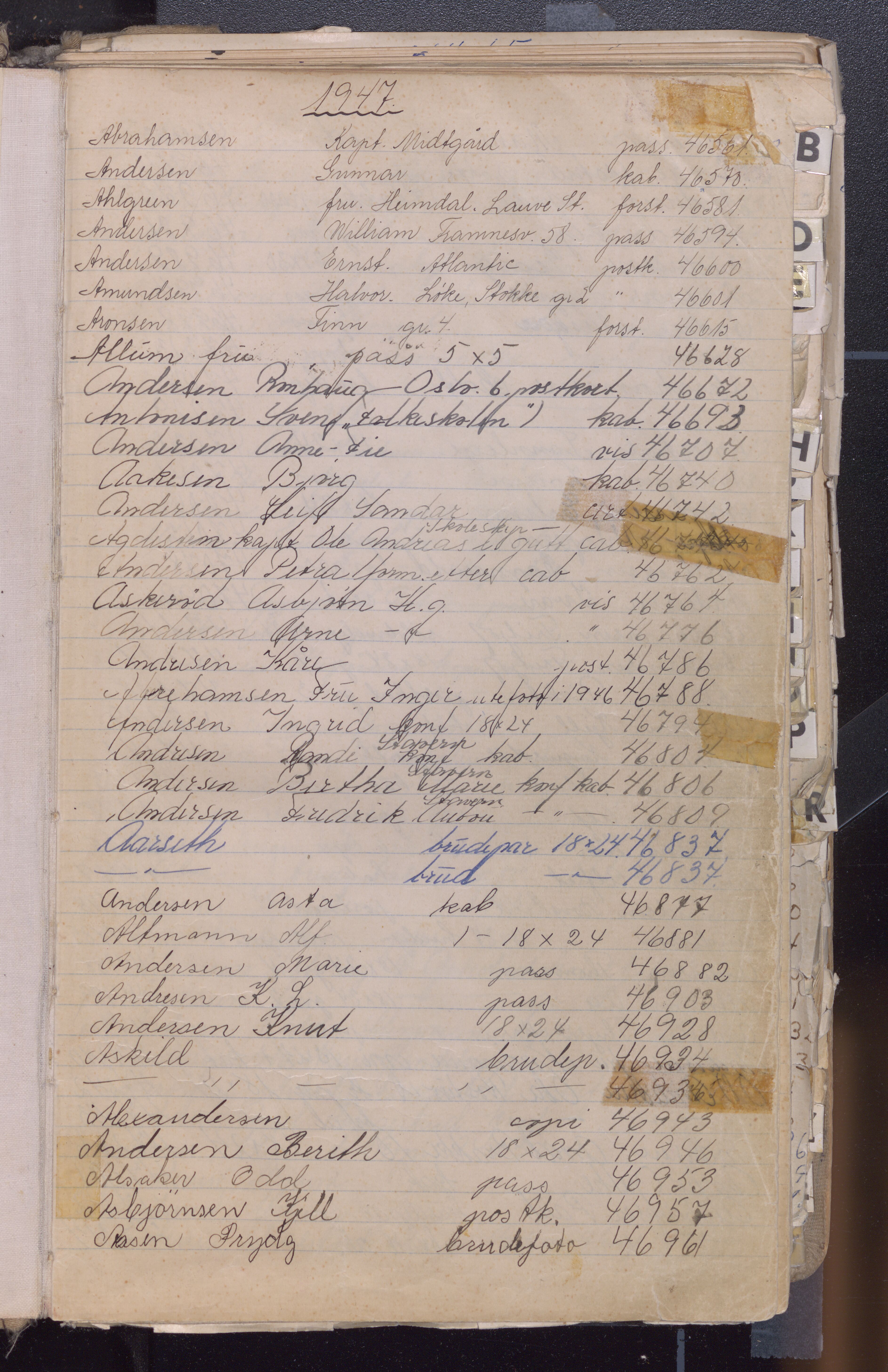 Koloboff, Dimitri. Fotograf, VEMU/FA-1002/F/L0003: Register, 1947-1967, s. 5
