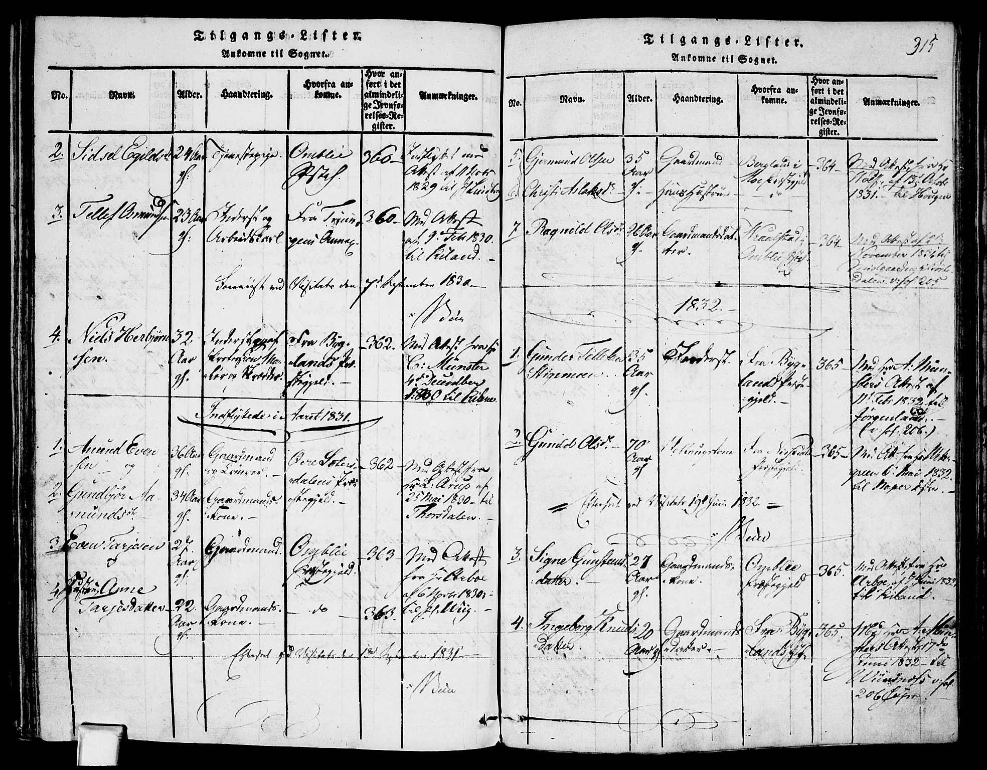 Fyresdal kirkebøker, AV/SAKO-A-263/F/Fa/L0003: Ministerialbok nr. I 3, 1815-1840, s. 315