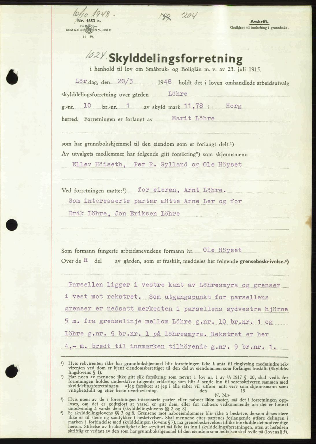 Gauldal sorenskriveri, SAT/A-0014/1/2/2C: Pantebok nr. A6, 1948-1948, Dagboknr: 1324/1948