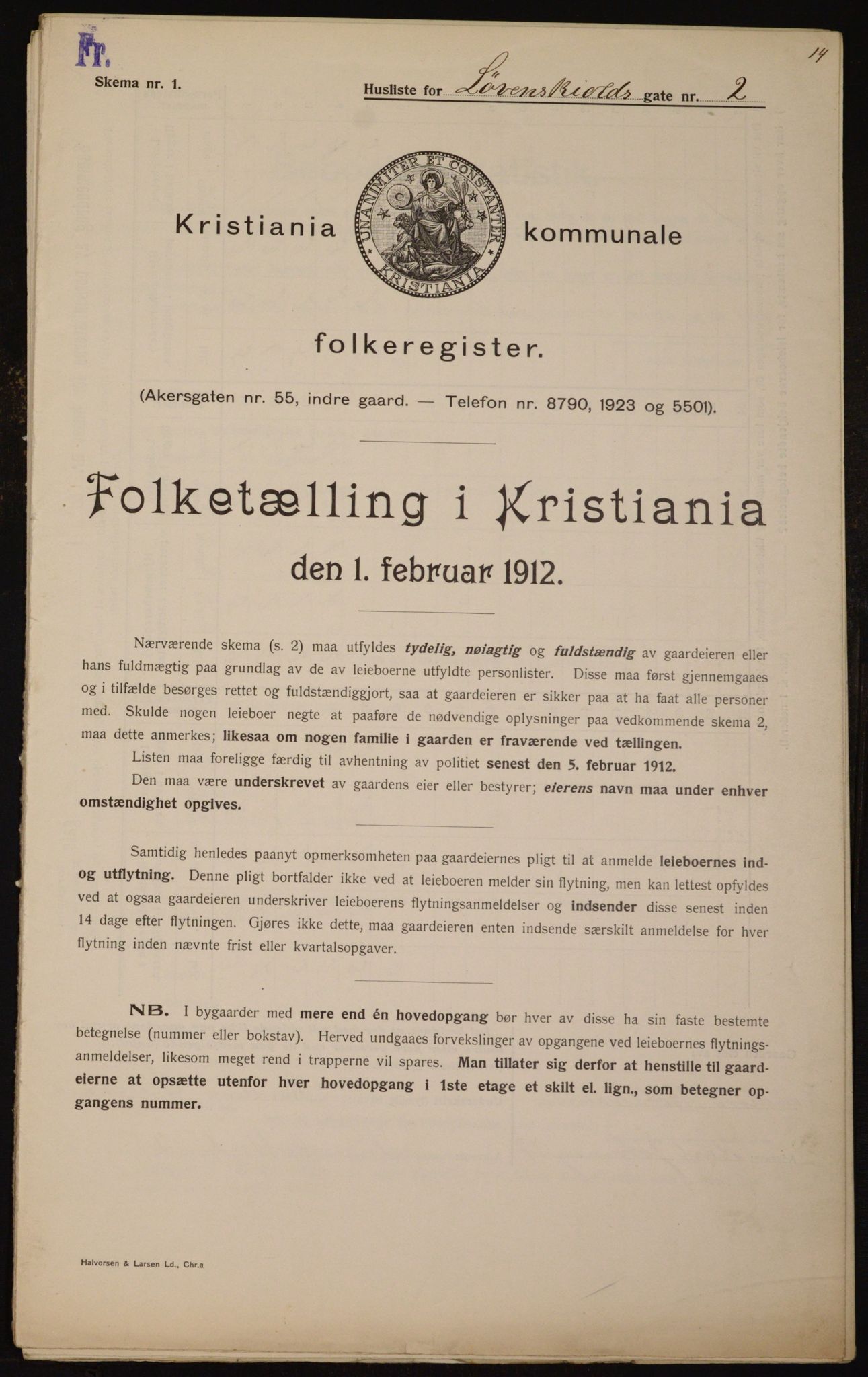 OBA, Kommunal folketelling 1.2.1912 for Kristiania, 1912, s. 59154