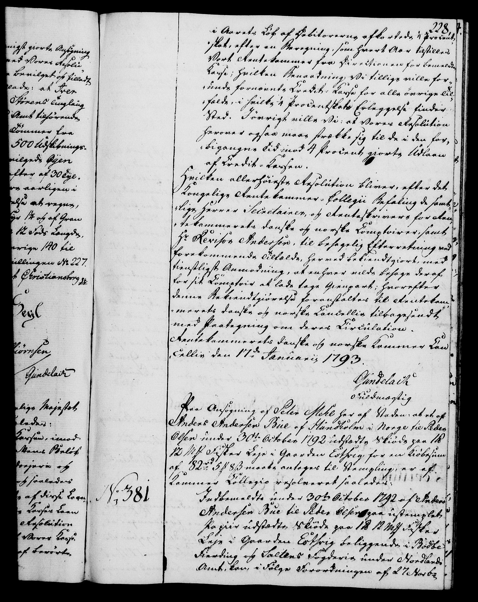 Rentekammeret, Kammerkanselliet, RA/EA-3111/G/Gg/Gga/L0015: Norsk ekspedisjonsprotokoll med register (merket RK 53.15), 1790-1791, s. 228