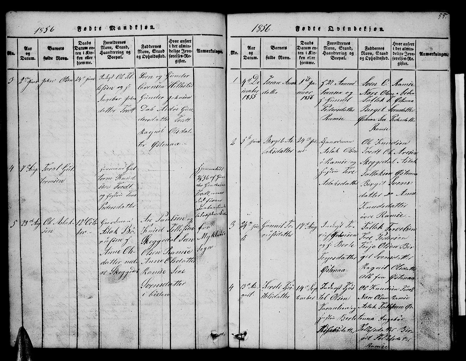 Åmli sokneprestkontor, SAK/1111-0050/F/Fb/Fbb/L0001: Klokkerbok nr. B 1, 1816-1889, s. 55