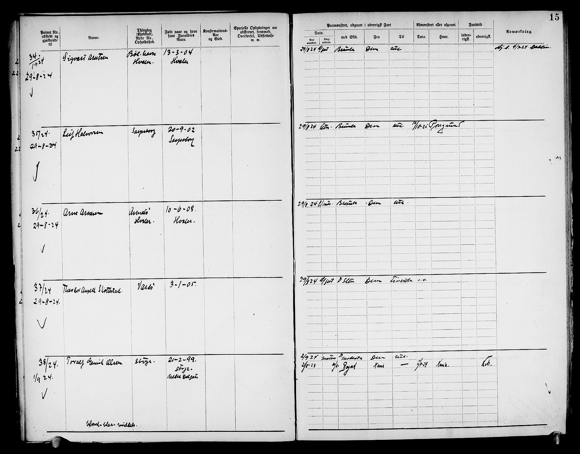 Drammen innrulleringsdistrikt, SAKO/A-781/F/Fd/L0005: Midlertidige patenter, 1923-1926, s. 18