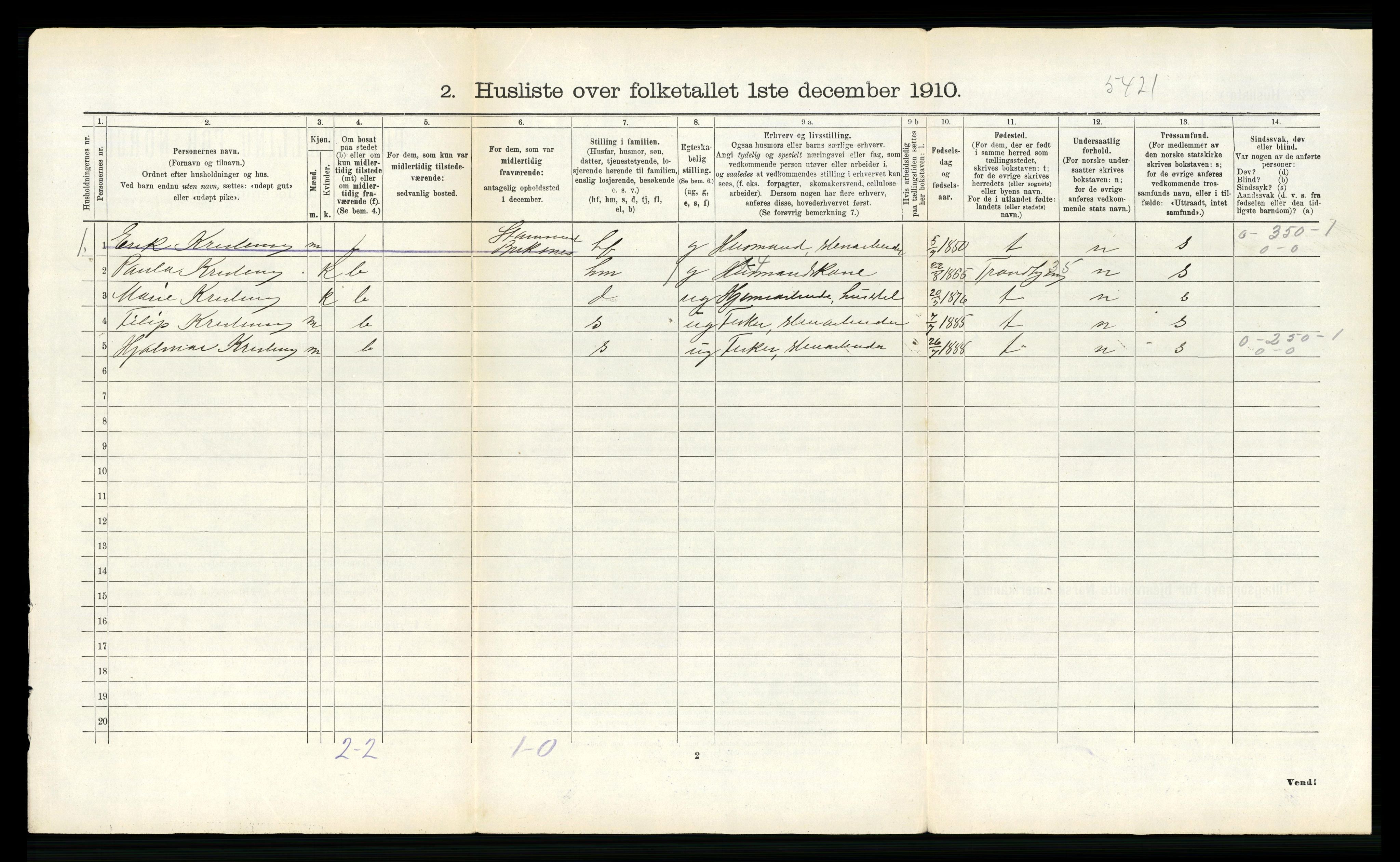 RA, Folketelling 1910 for 1860 Buksnes herred, 1910, s. 1171