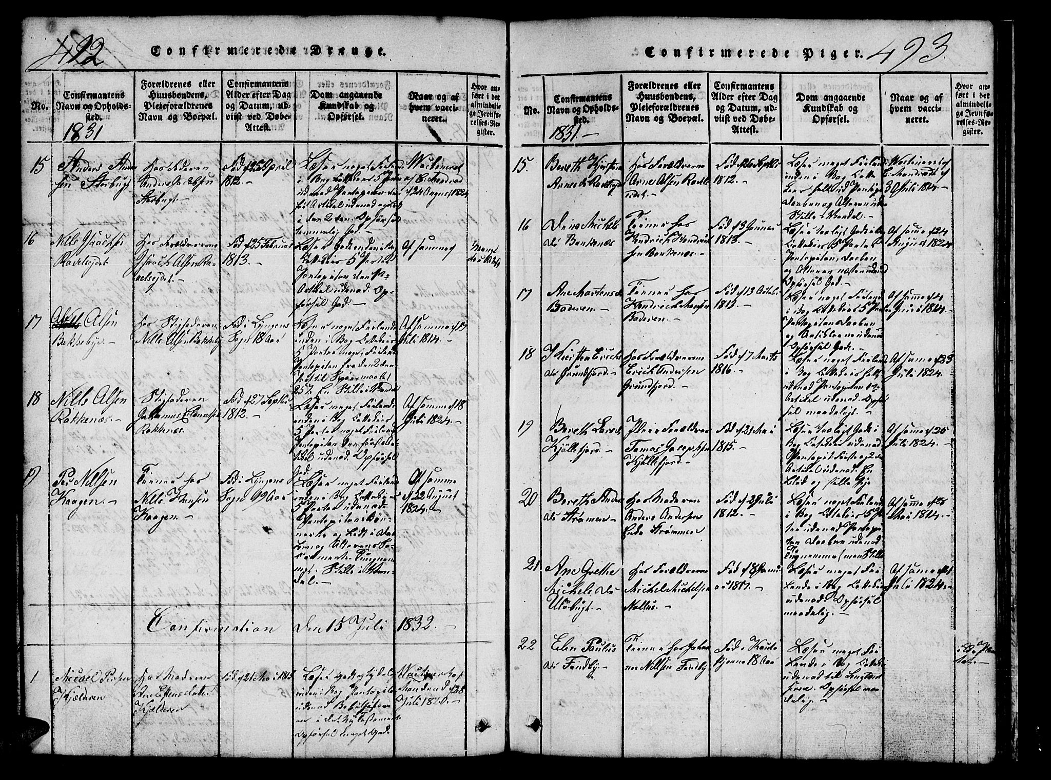 Skjervøy sokneprestkontor, AV/SATØ-S-1300/H/Ha/Hab/L0001klokker: Klokkerbok nr. 1, 1825-1838, s. 492-493