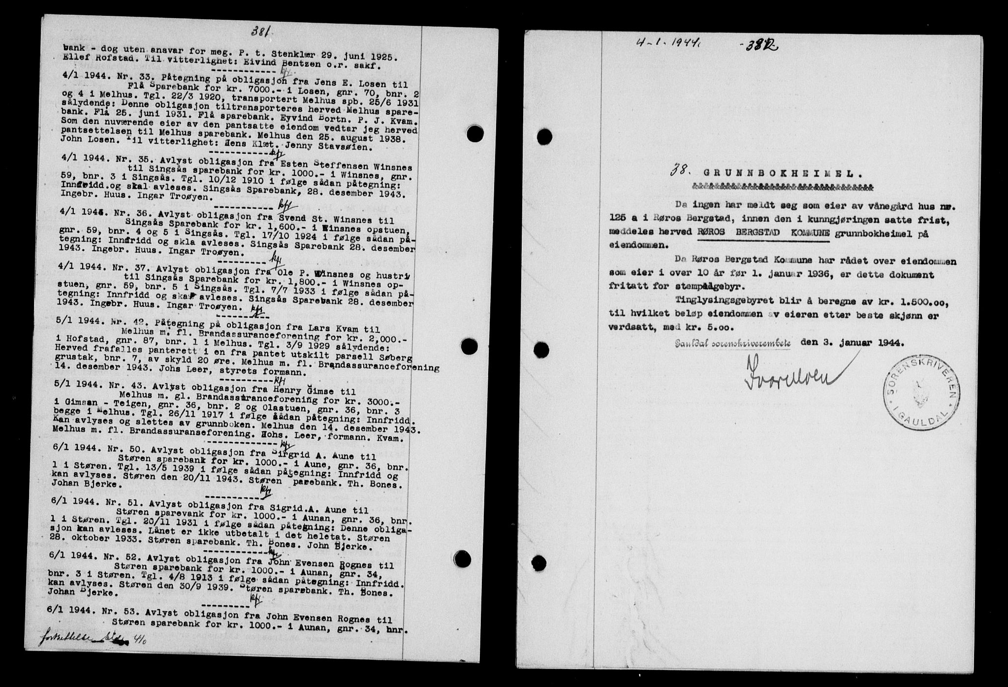 Gauldal sorenskriveri, SAT/A-0014/1/2/2C/L0057: Pantebok nr. 62, 1943-1944, Dagboknr: 38/1944