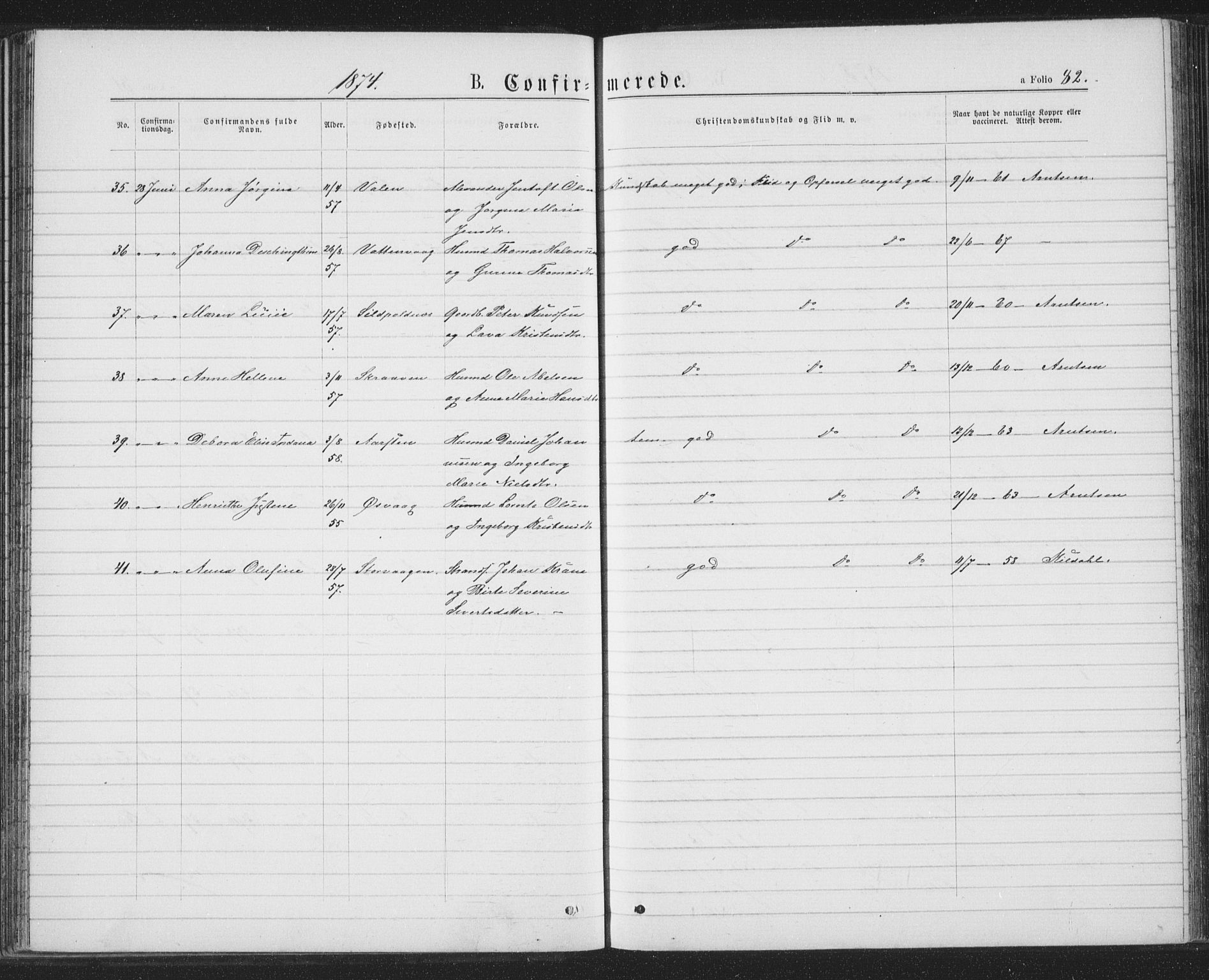 Ministerialprotokoller, klokkerbøker og fødselsregistre - Nordland, AV/SAT-A-1459/874/L1074: Klokkerbok nr. 874C03, 1870-1876, s. 82