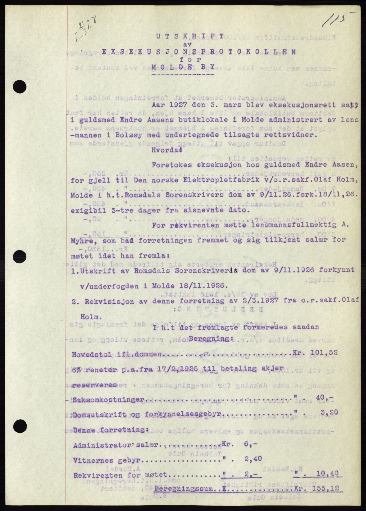 Molde byfogd, SAT/A-0025/2/2C/L0011: Pantebok nr. 11, 1926-1932, Tingl.dato: 21.03.1927