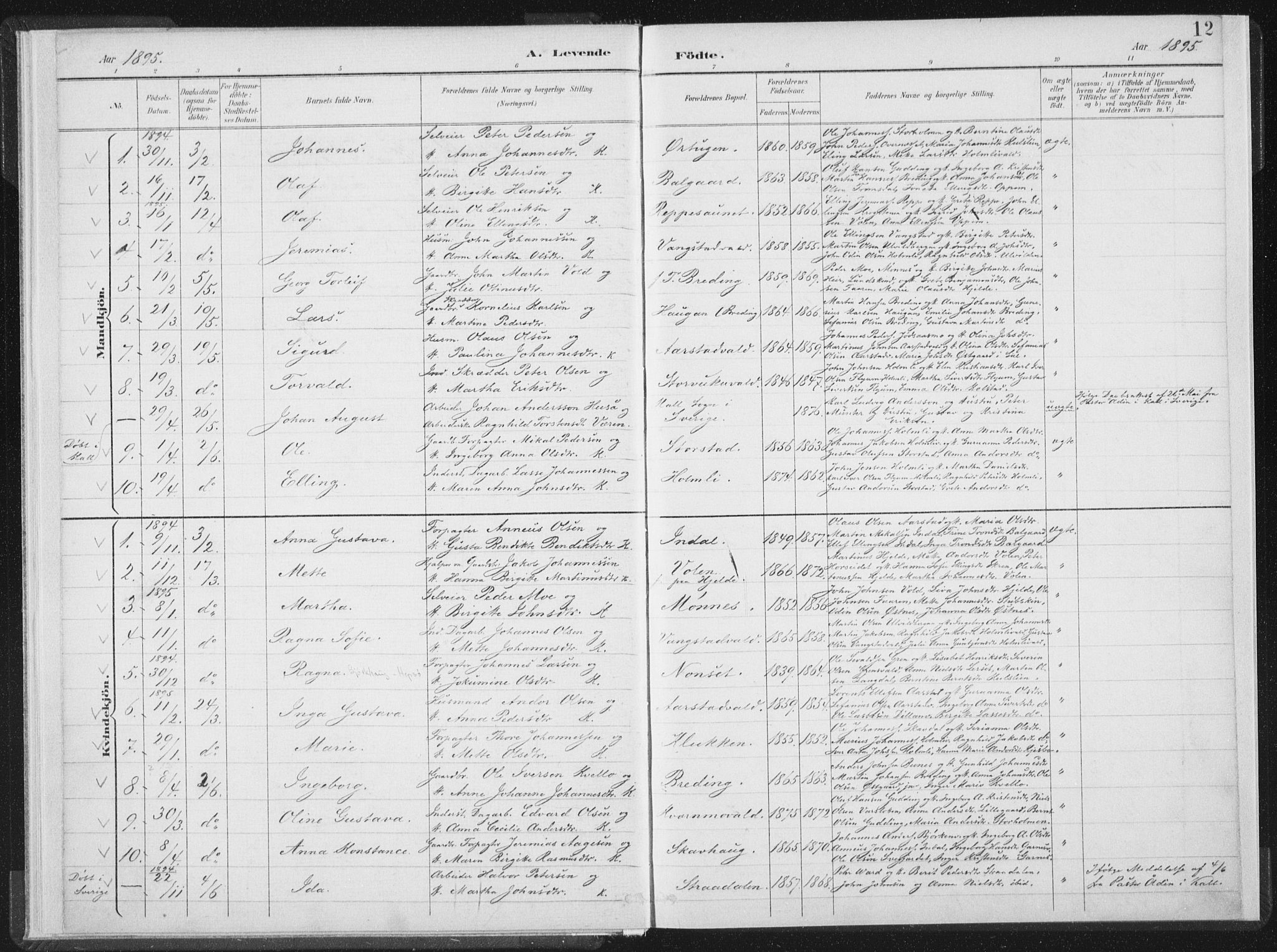 Ministerialprotokoller, klokkerbøker og fødselsregistre - Nord-Trøndelag, SAT/A-1458/724/L0263: Ministerialbok nr. 724A01, 1891-1907, s. 12