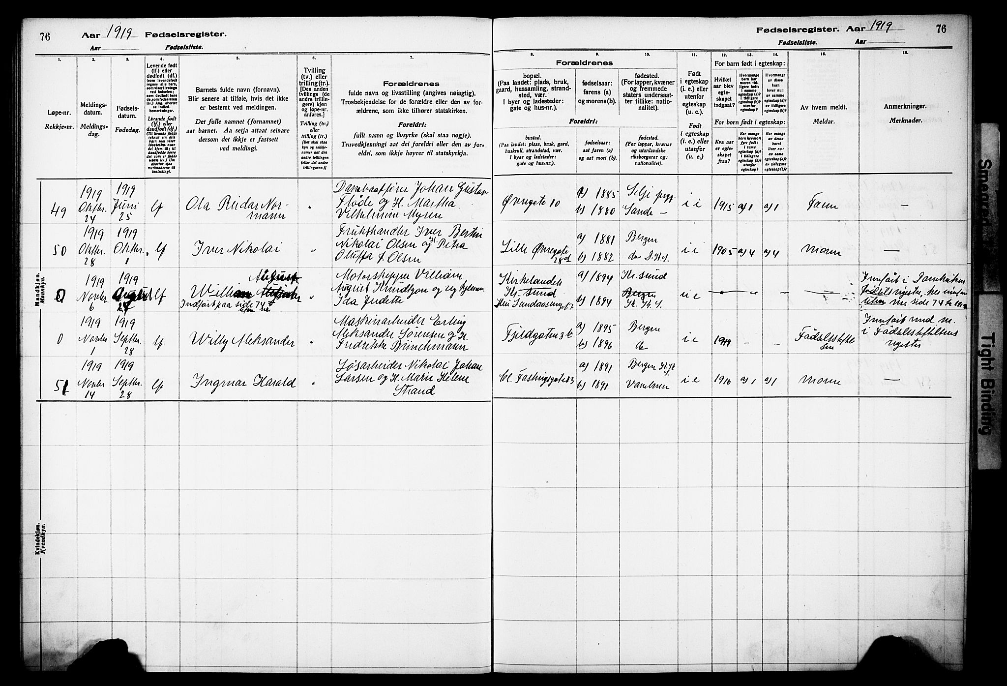 Korskirken sokneprestembete, SAB/A-76101/I/Id/L00A1: Fødselsregister nr. A 1, 1916-1929, s. 76
