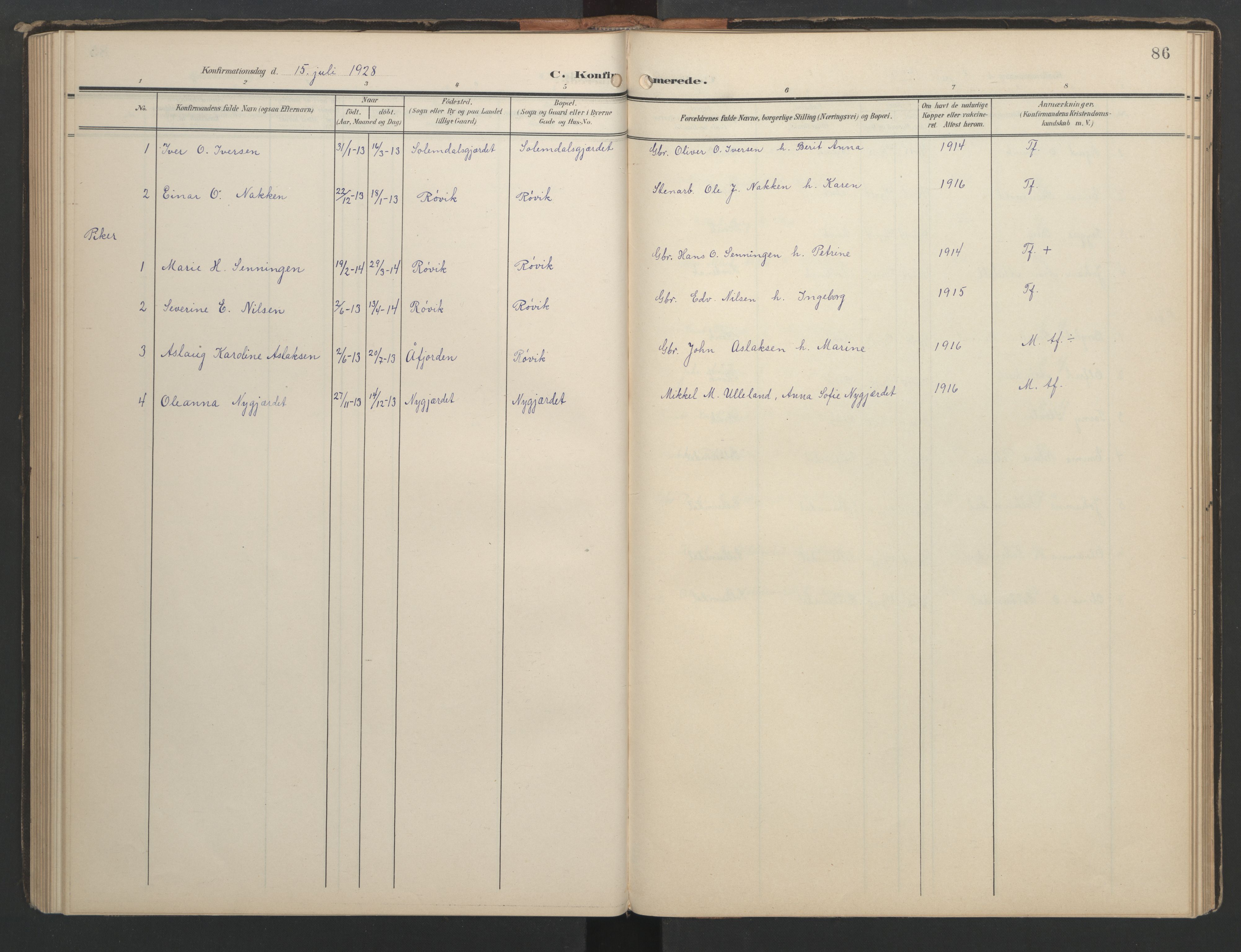 Ministerialprotokoller, klokkerbøker og fødselsregistre - Møre og Romsdal, AV/SAT-A-1454/556/L0677: Klokkerbok nr. 556C01, 1907-1953, s. 86