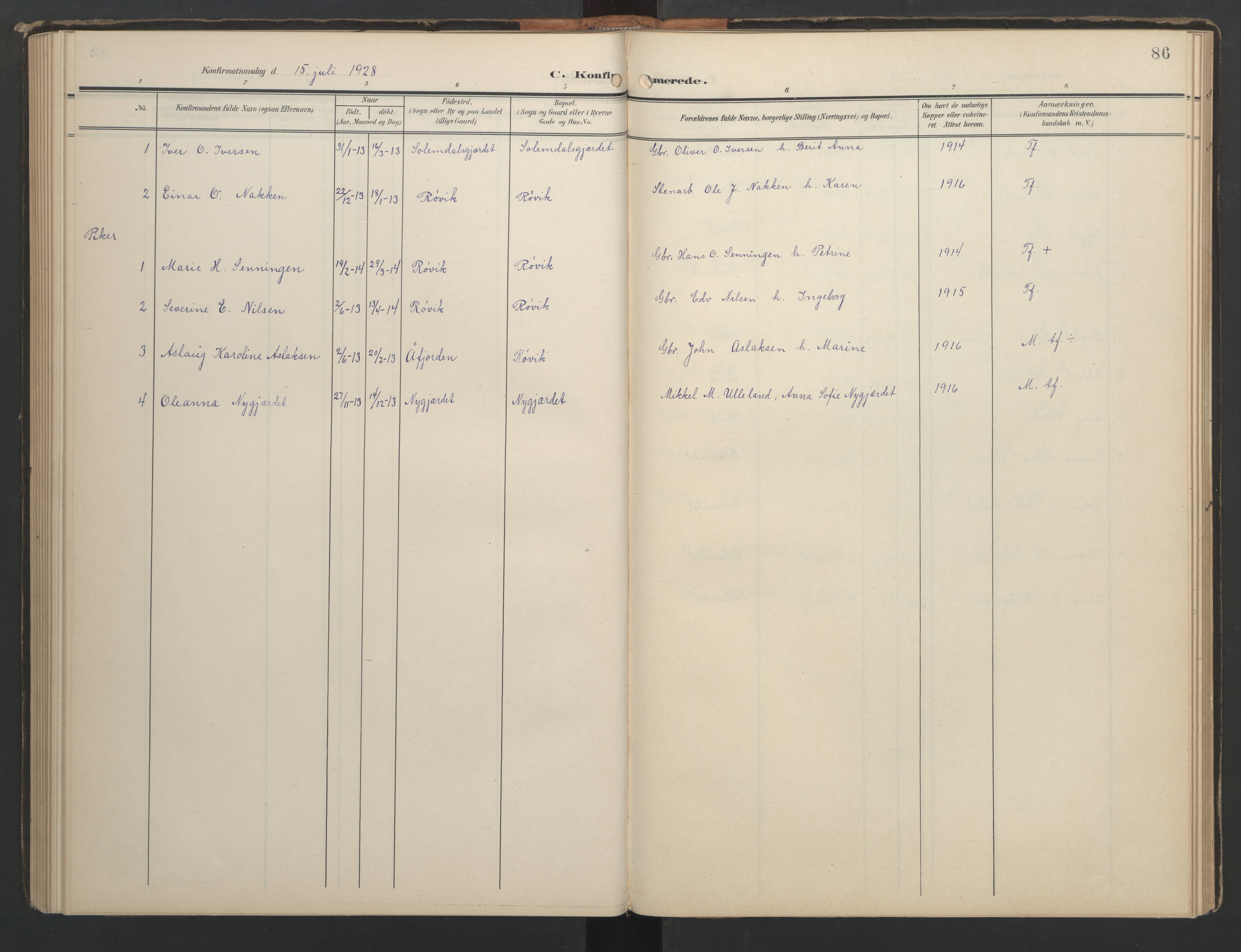 Ministerialprotokoller, klokkerbøker og fødselsregistre - Møre og Romsdal, SAT/A-1454/556/L0677: Klokkerbok nr. 556C01, 1907-1953, s. 86