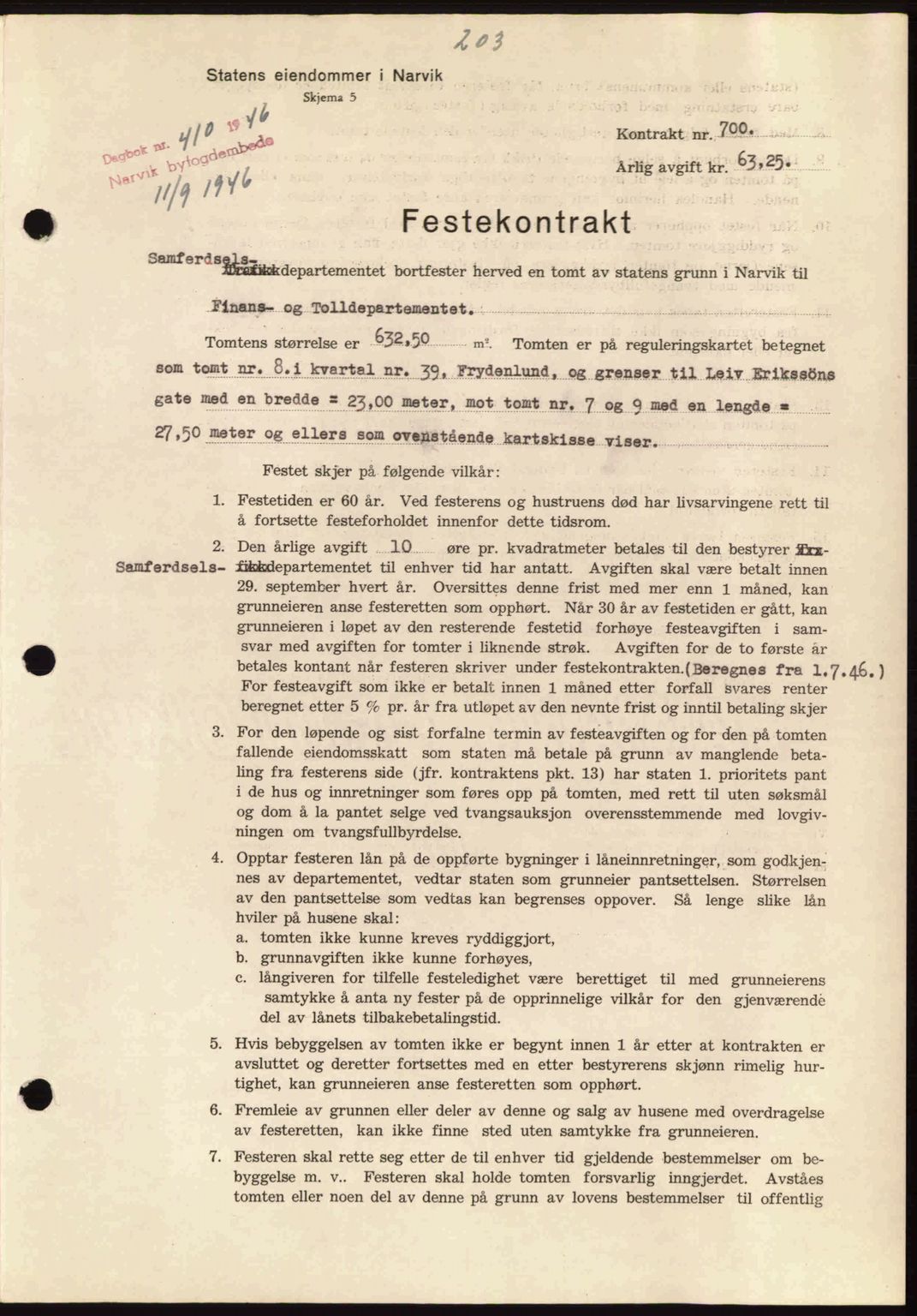 Narvik sorenskriveri, SAT/A-0002/1/2/2C/2Ca: Pantebok nr. A21, 1946-1947, Dagboknr: 410/1946