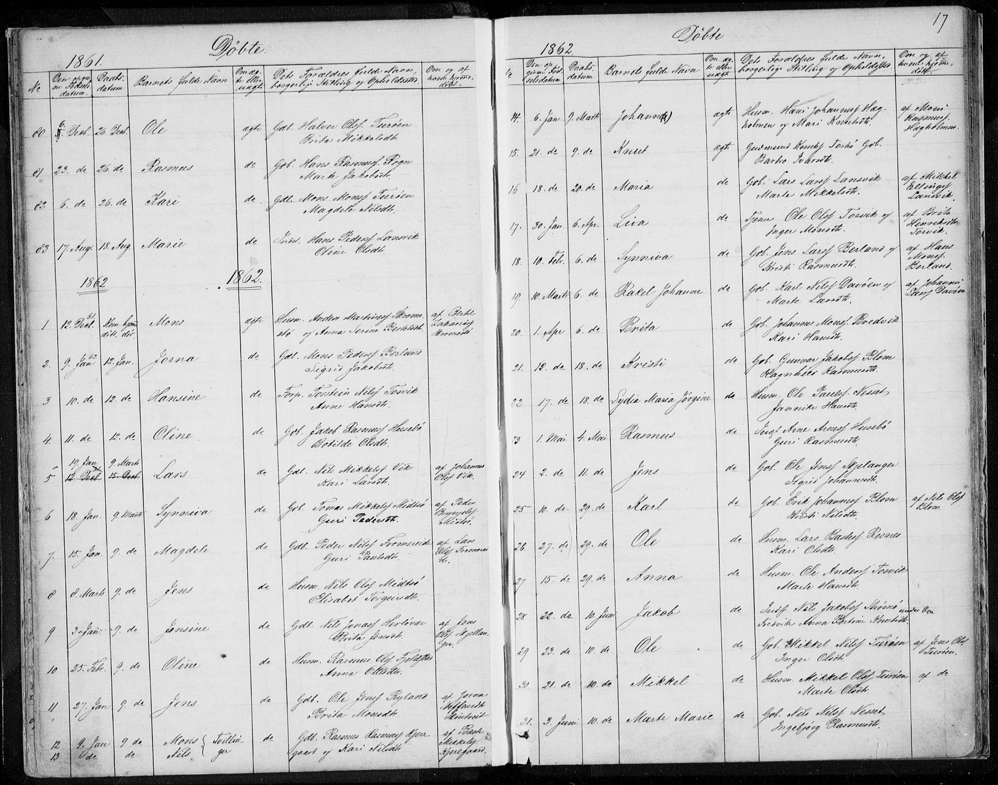 Herdla Sokneprestembete, AV/SAB-A-75701/H/Haa: Ministerialbok nr. A 1, 1855-1869, s. 17