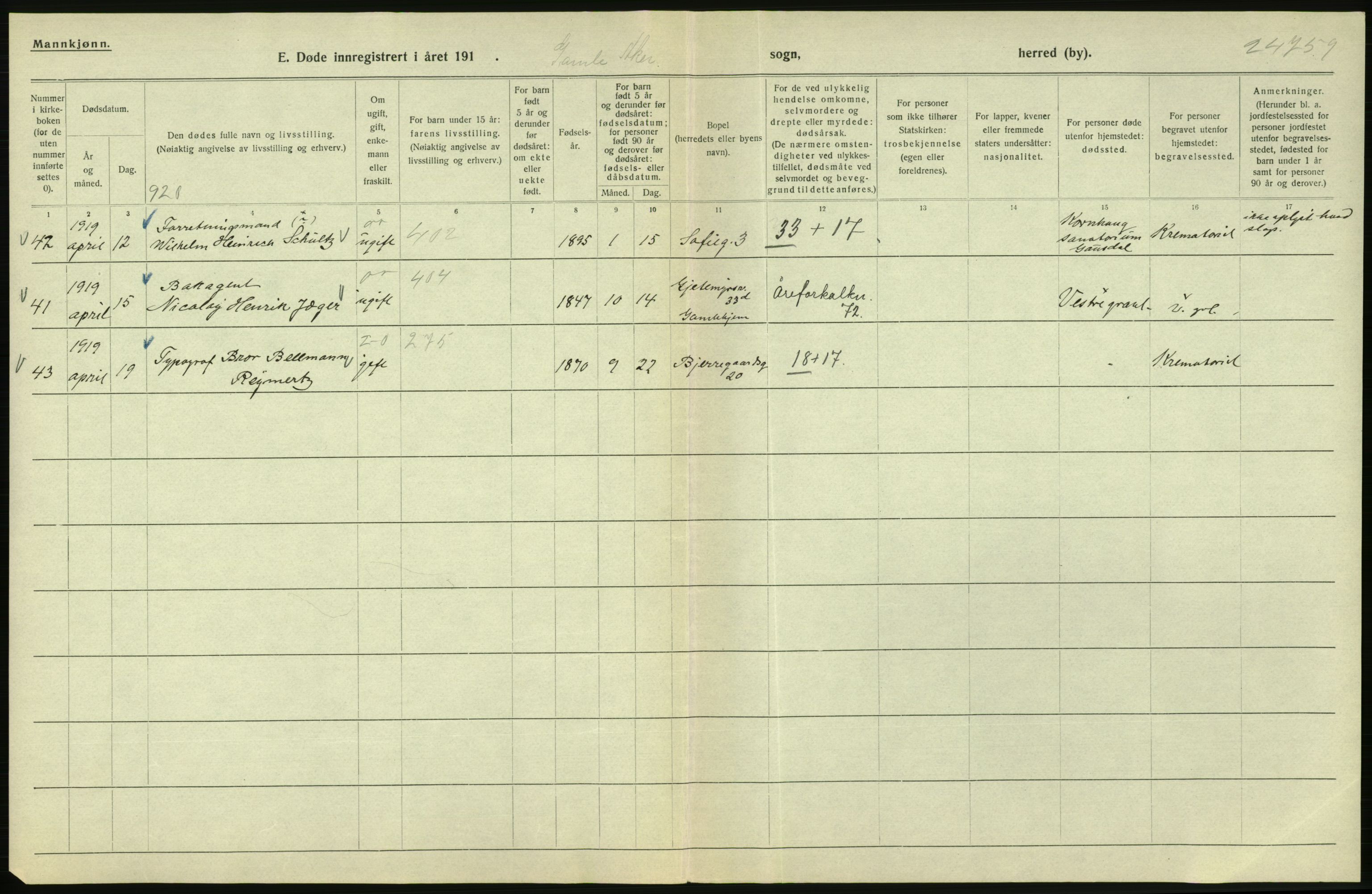 Statistisk sentralbyrå, Sosiodemografiske emner, Befolkning, AV/RA-S-2228/D/Df/Dfb/Dfbi/L0011: Kristiania: Døde, dødfødte, 1919