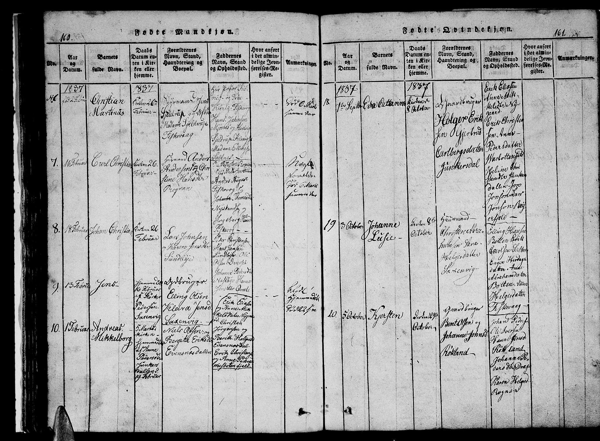 Ministerialprotokoller, klokkerbøker og fødselsregistre - Nordland, AV/SAT-A-1459/847/L0676: Klokkerbok nr. 847C04, 1821-1853, s. 160-161