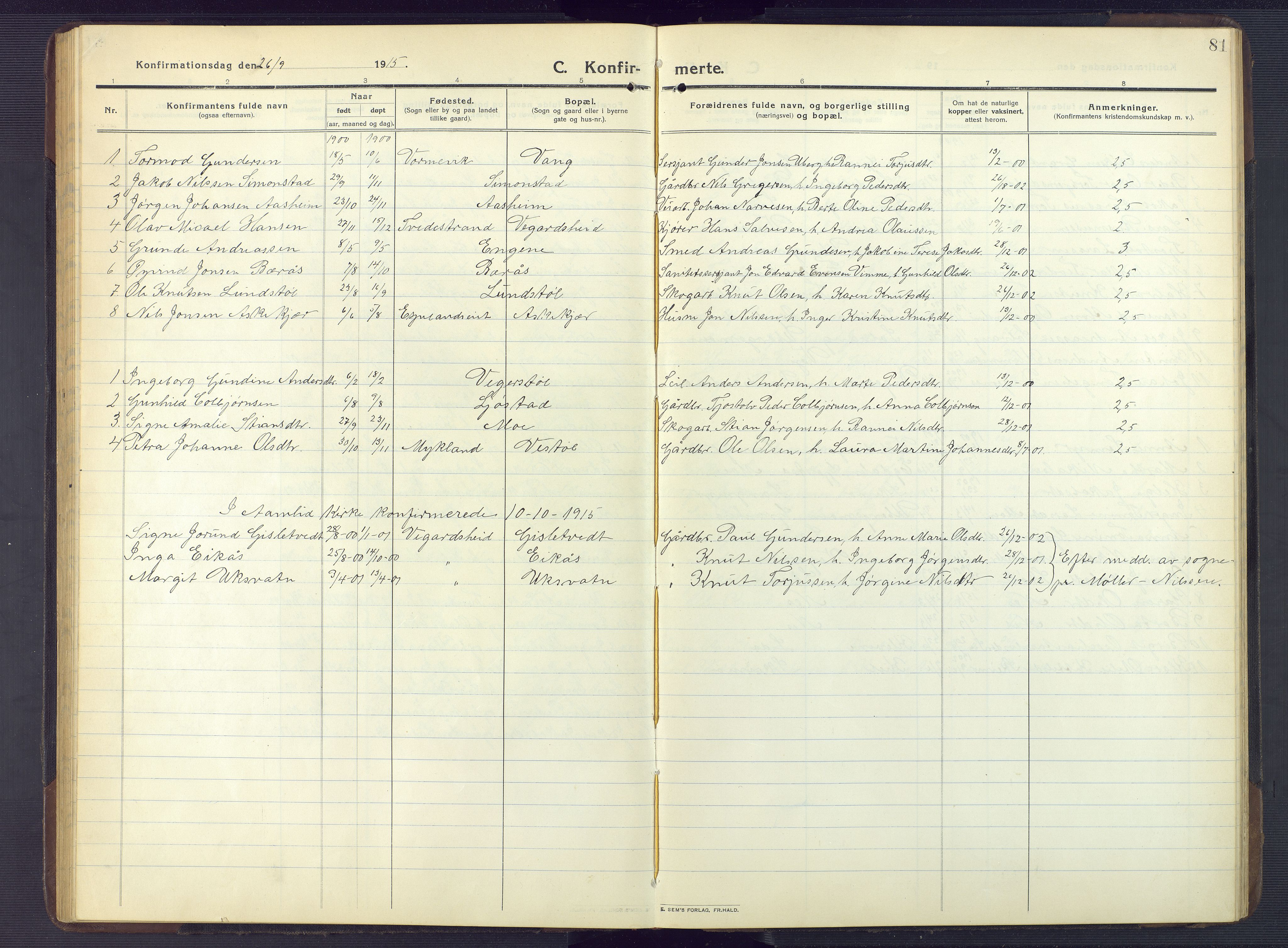 Gjerstad sokneprestkontor, SAK/1111-0014/F/Fb/Fbb/L0005: Klokkerbok nr. B 5, 1911-1949, s. 81