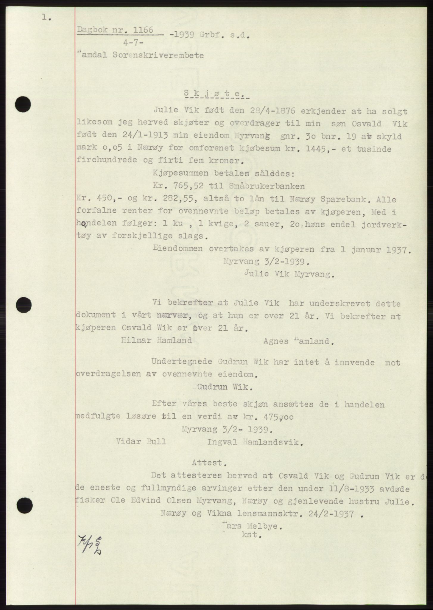 Namdal sorenskriveri, SAT/A-4133/1/2/2C: Pantebok nr. -, 1937-1939, Tingl.dato: 04.07.1939