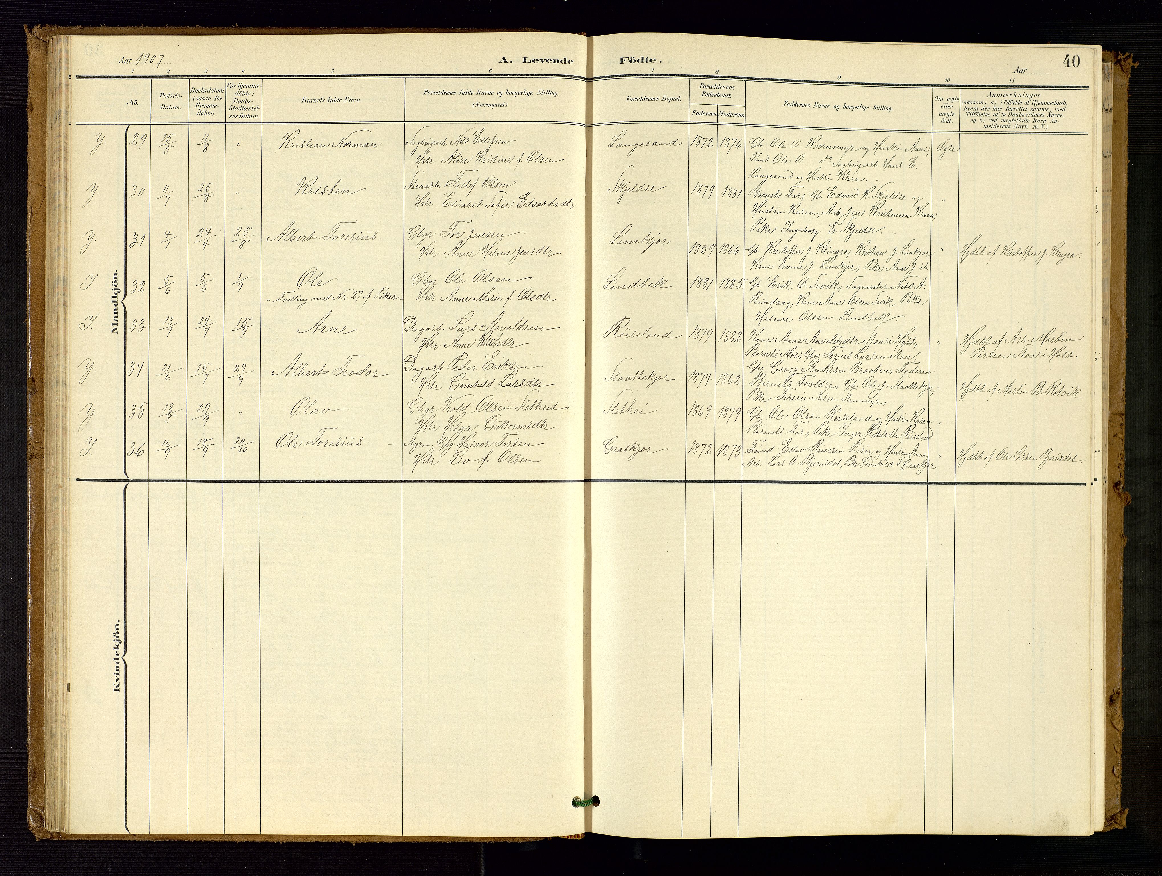 Søndeled sokneprestkontor, AV/SAK-1111-0038/F/Fb/L0005: Klokkerbok nr. B 6, 1900-1962, s. 40