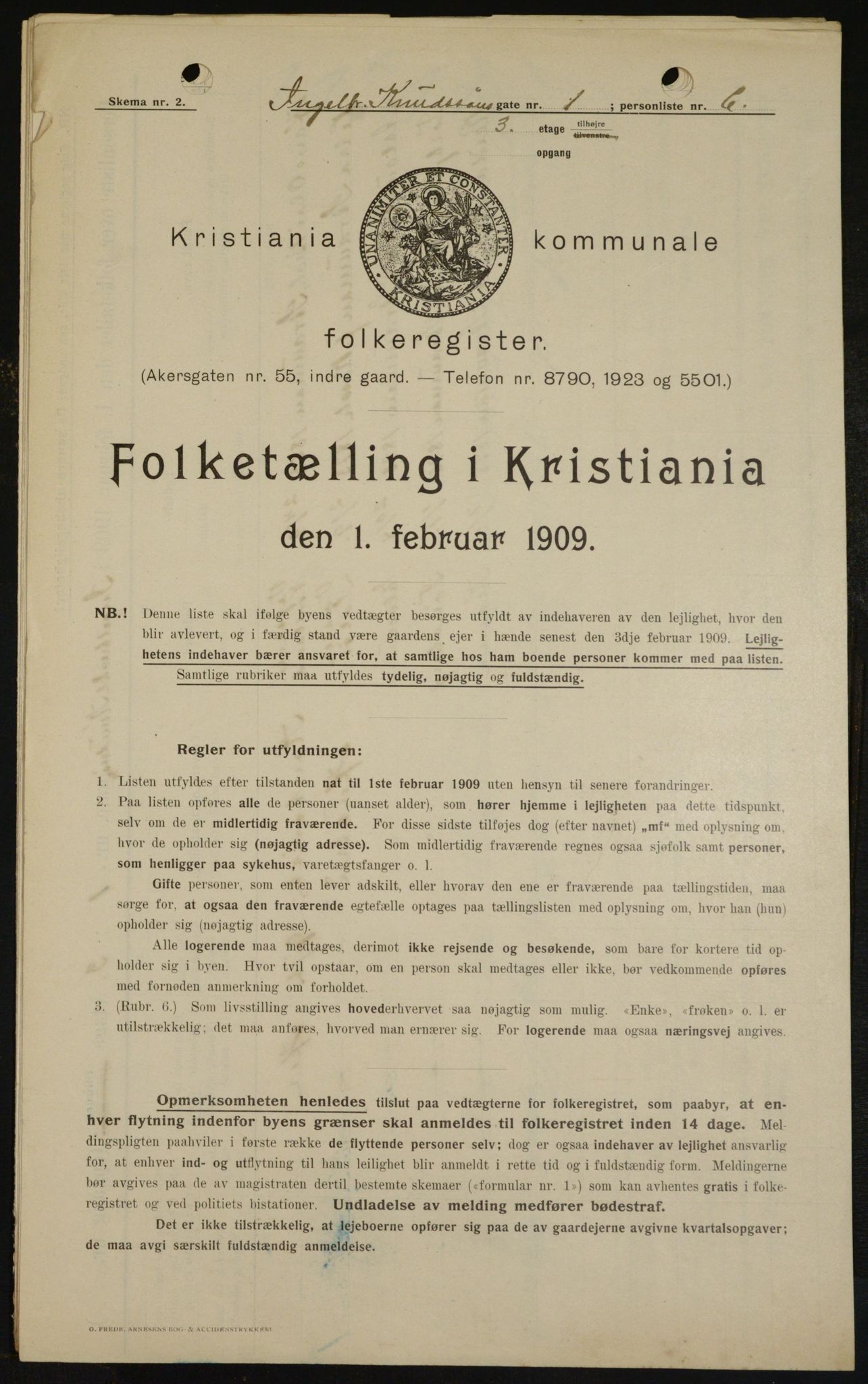 OBA, Kommunal folketelling 1.2.1909 for Kristiania kjøpstad, 1909, s. 40046