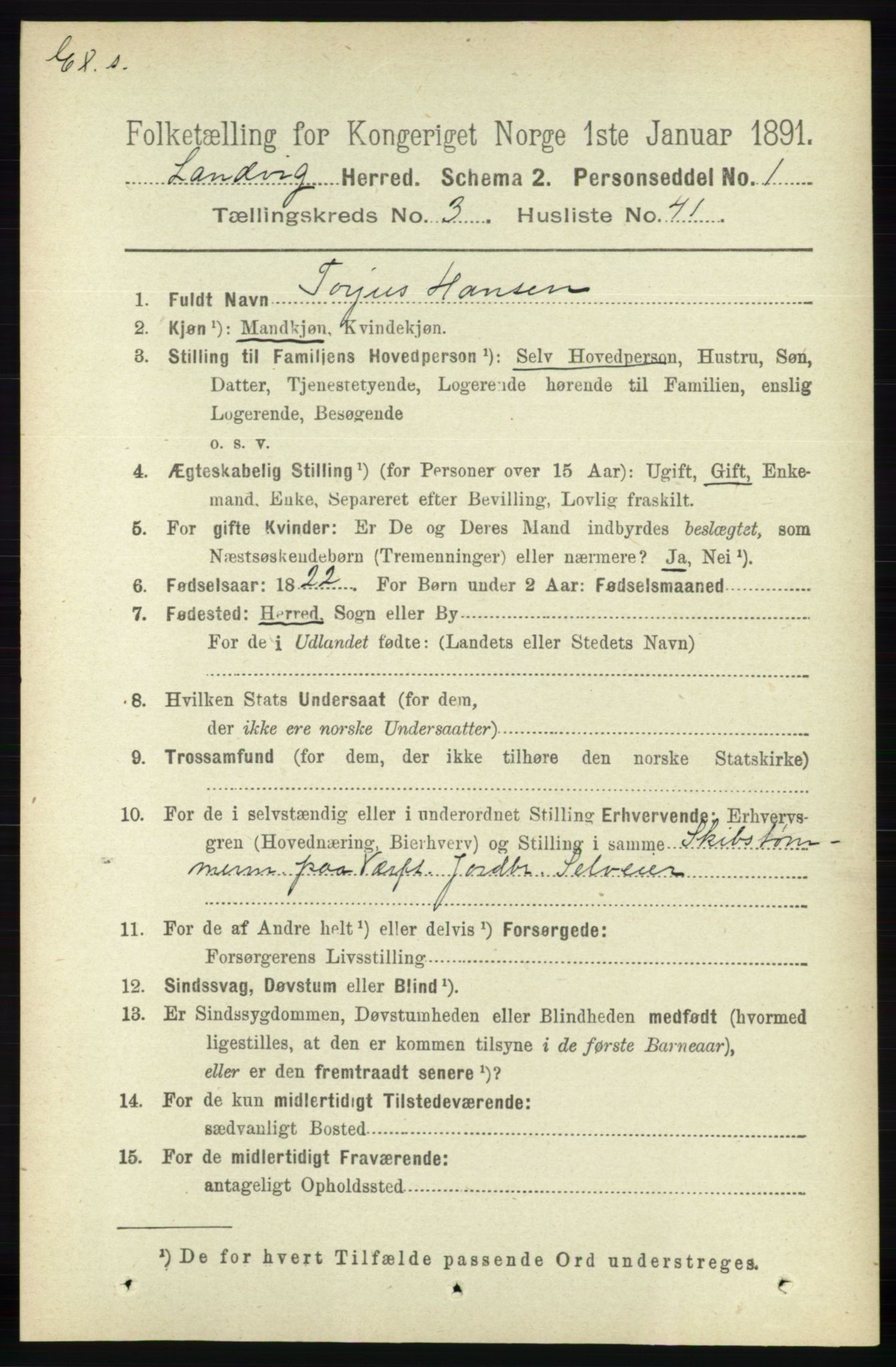 RA, Folketelling 1891 for Nedenes amt: Gjenparter av personsedler for beslektede ektefeller, menn, 1891, s. 757