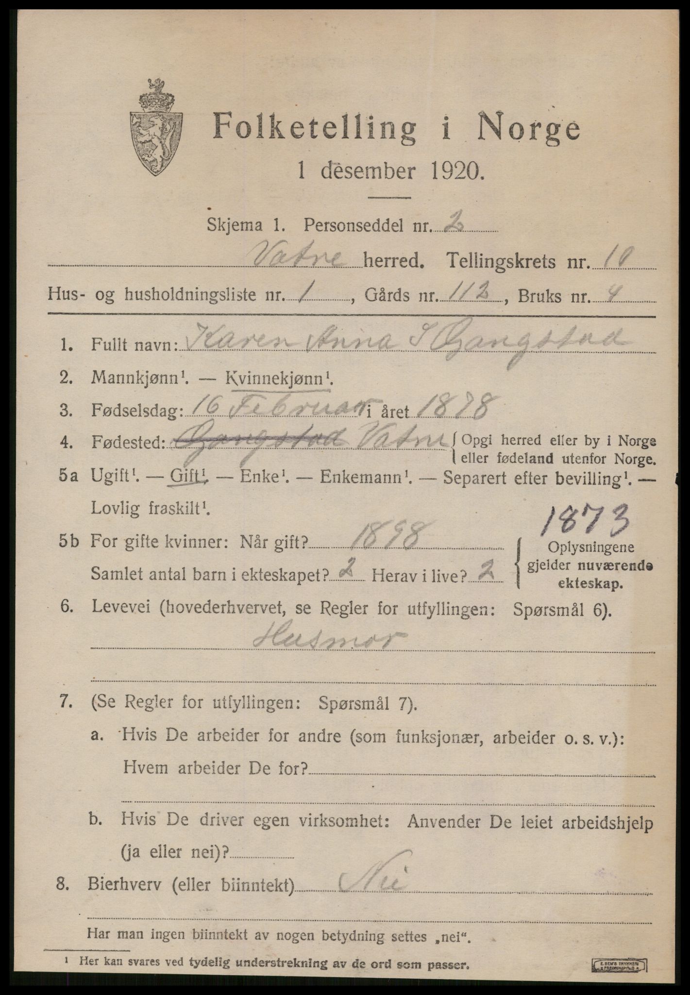 SAT, Folketelling 1920 for 1530 Vatne herred, 1920, s. 3924