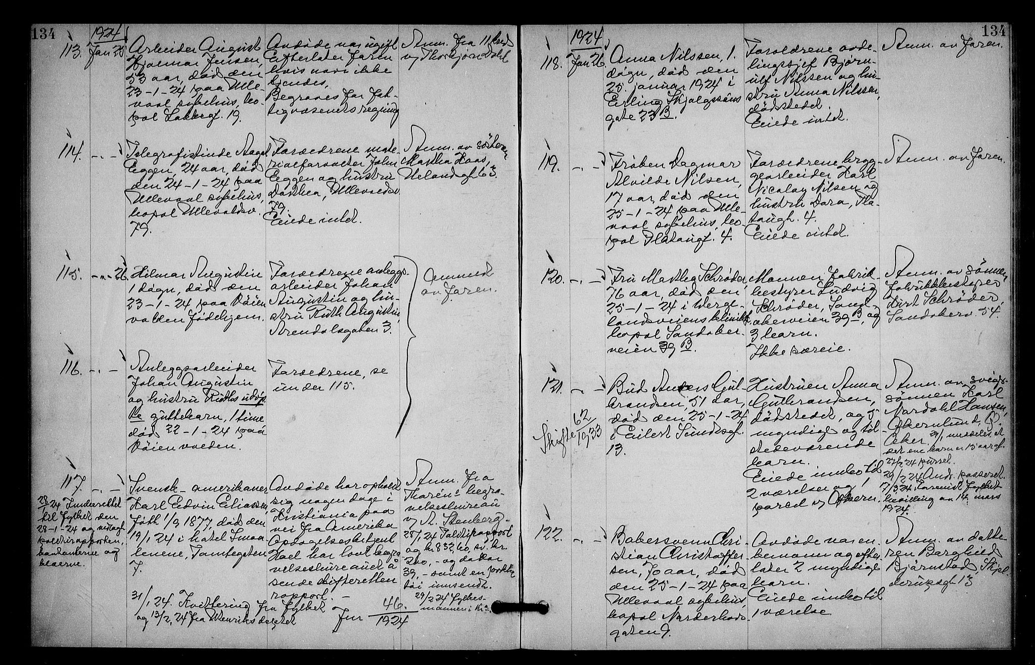 Oslo skifterett, SAO/A-10383/G/Ga/Gac/L0012: Dødsfallsprotokoll, 1923-1925, s. 134