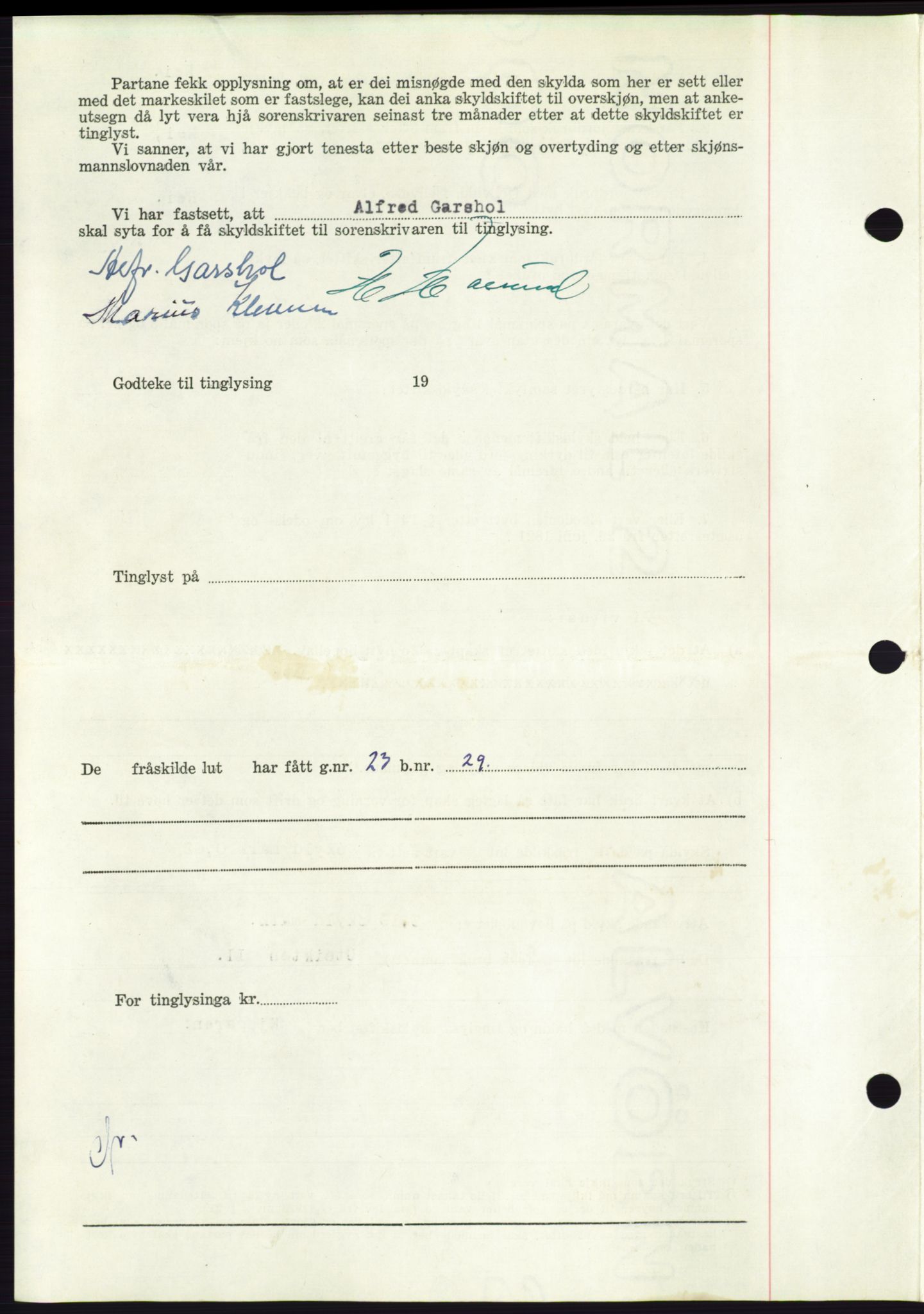 Søre Sunnmøre sorenskriveri, AV/SAT-A-4122/1/2/2C/L0092: Pantebok nr. 18A, 1952-1952, Dagboknr: 795/1952