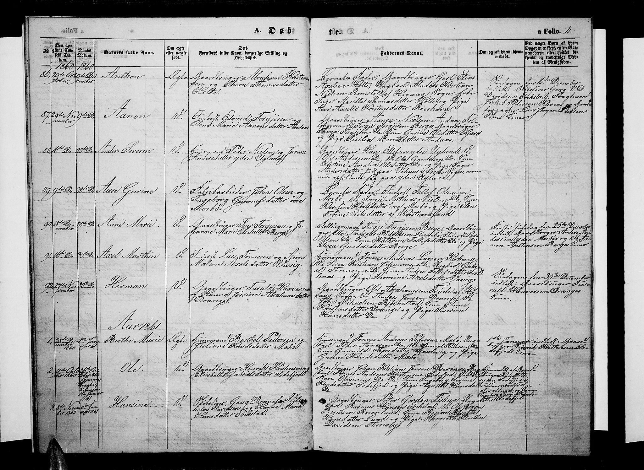 Oddernes sokneprestkontor, SAK/1111-0033/F/Fb/Fba/L0006: Klokkerbok nr. B 6 /1, 1860-1869, s. 11