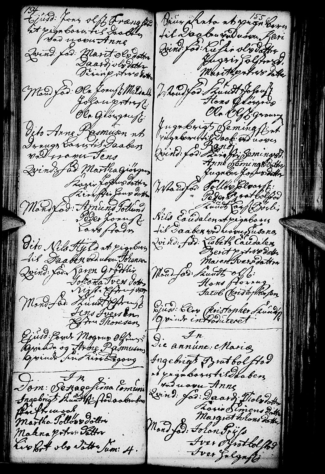 Kvikne prestekontor, AV/SAH-PREST-064/H/Ha/Haa/L0001: Ministerialbok nr. 1, 1740-1756, s. 154-155