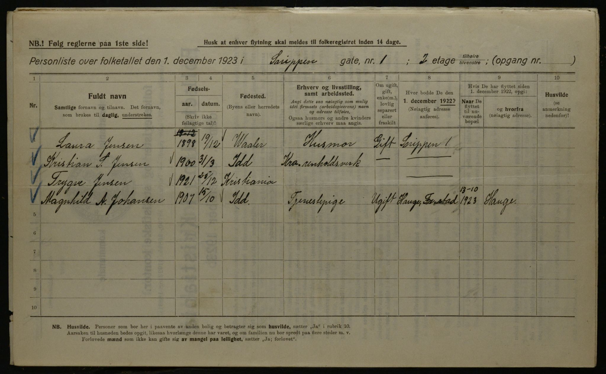 OBA, Kommunal folketelling 1.12.1923 for Kristiania, 1923, s. 108074