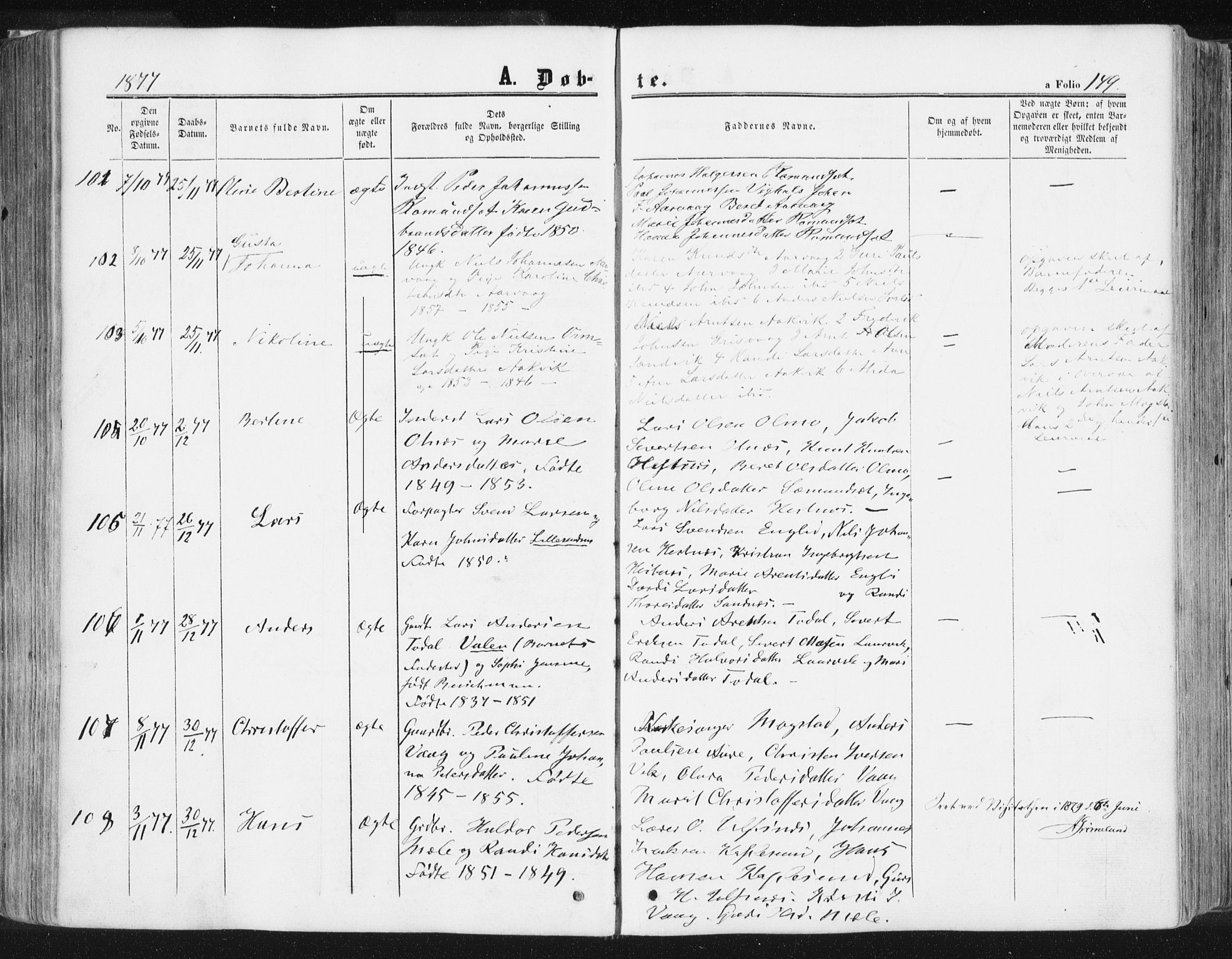 Ministerialprotokoller, klokkerbøker og fødselsregistre - Møre og Romsdal, SAT/A-1454/578/L0905: Ministerialbok nr. 578A04, 1859-1877, s. 149