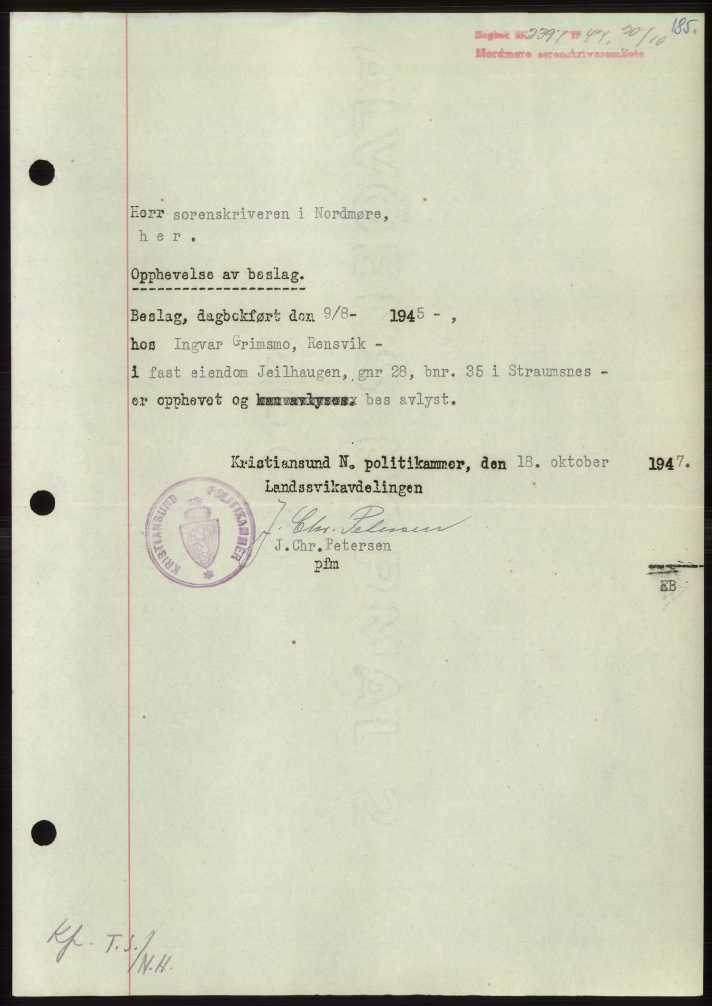 Nordmøre sorenskriveri, AV/SAT-A-4132/1/2/2Ca: Pantebok nr. B97, 1947-1948, Dagboknr: 2397/1947