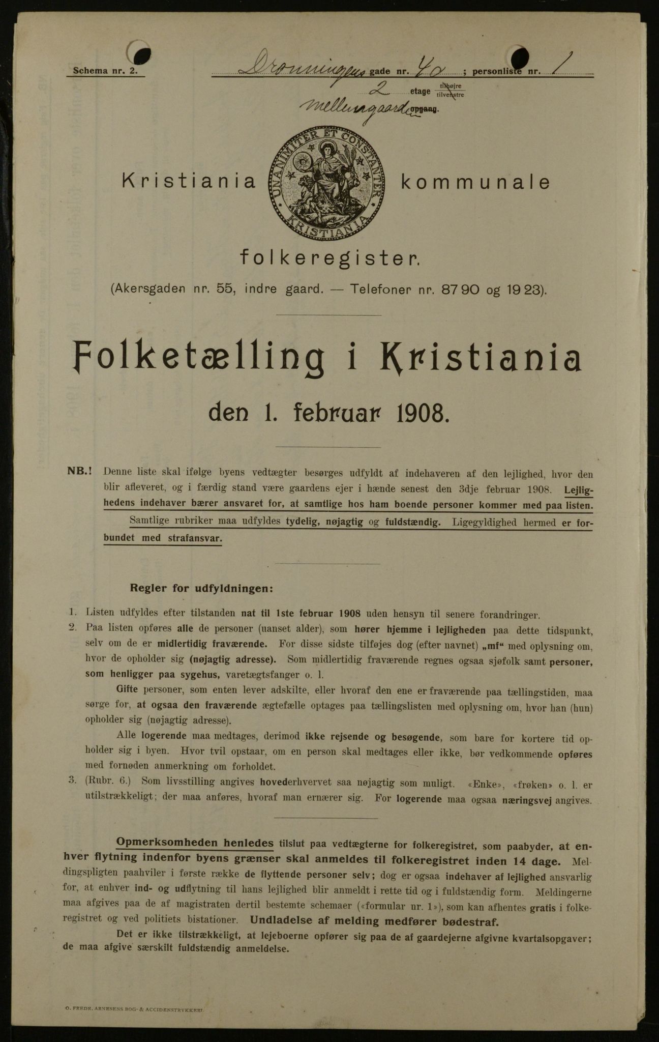 OBA, Kommunal folketelling 1.2.1908 for Kristiania kjøpstad, 1908, s. 16167