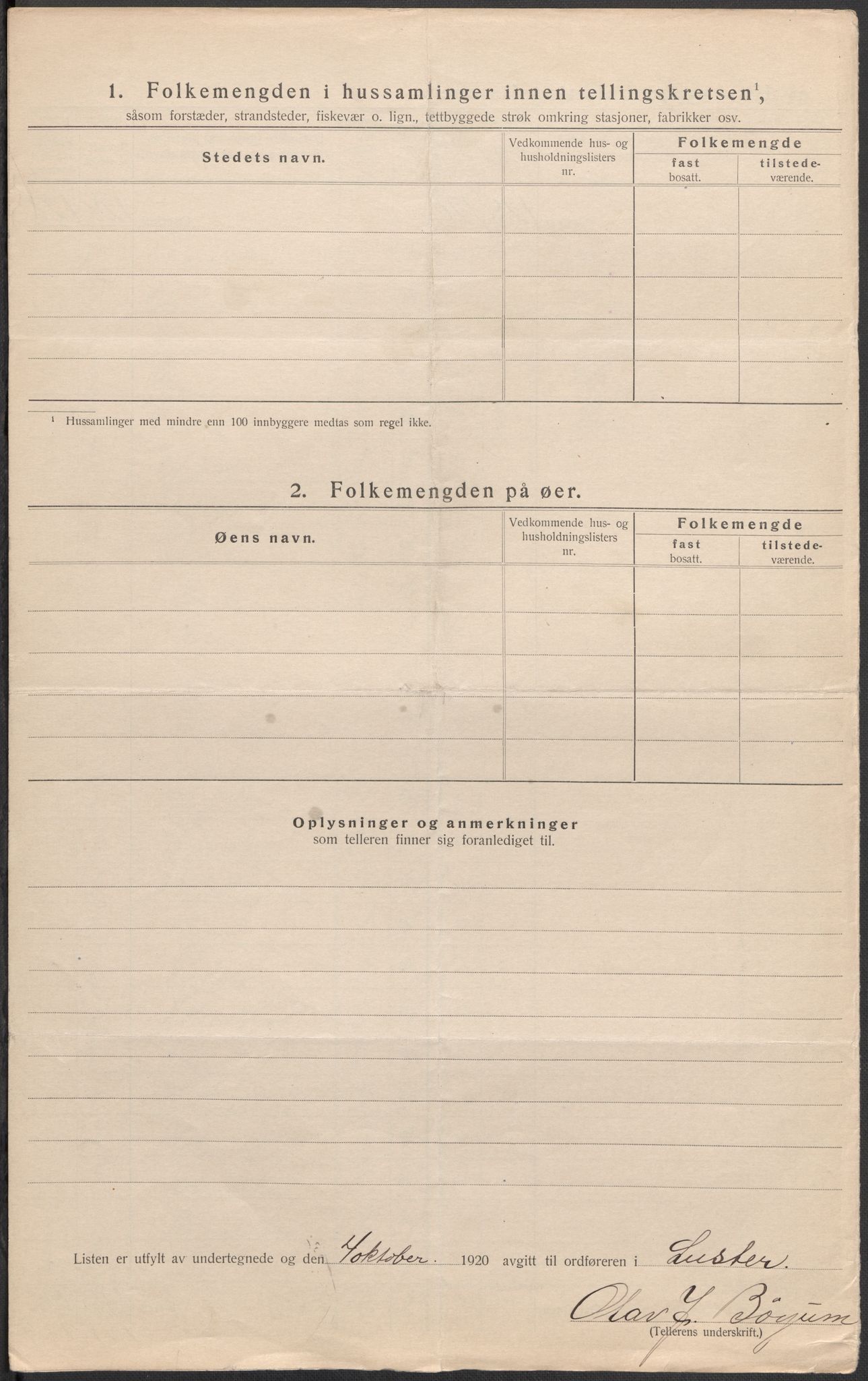 SAB, Folketelling 1920 for 1426 Luster herred, 1920, s. 9