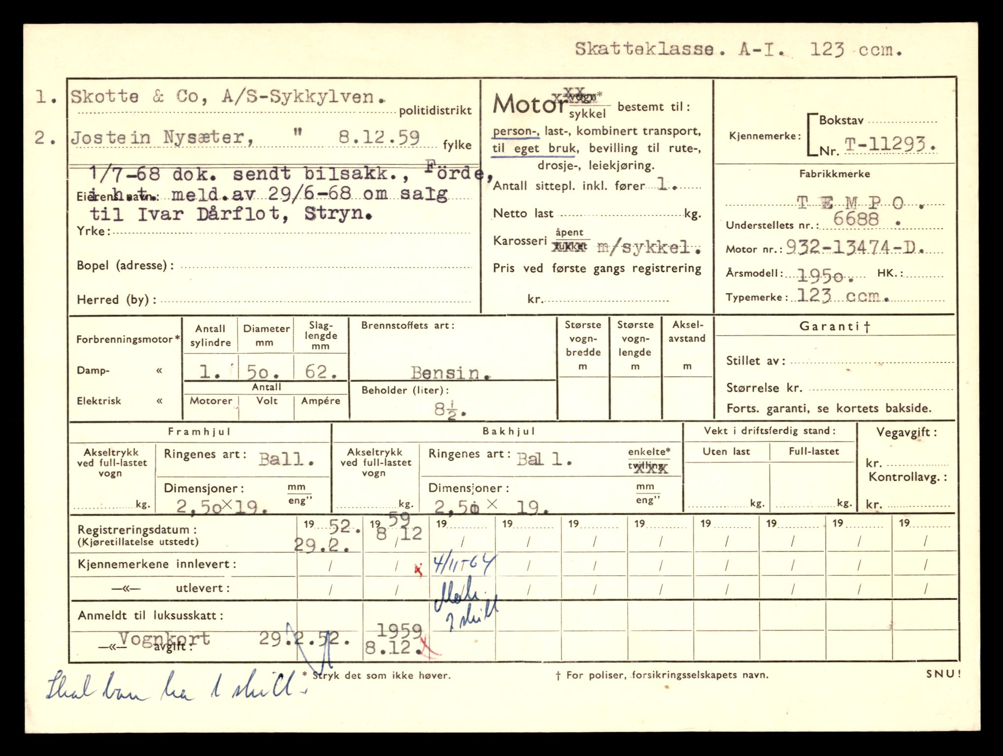 Møre og Romsdal vegkontor - Ålesund trafikkstasjon, AV/SAT-A-4099/F/Fe/L0028: Registreringskort for kjøretøy T 11290 - T 11429, 1927-1998, s. 93