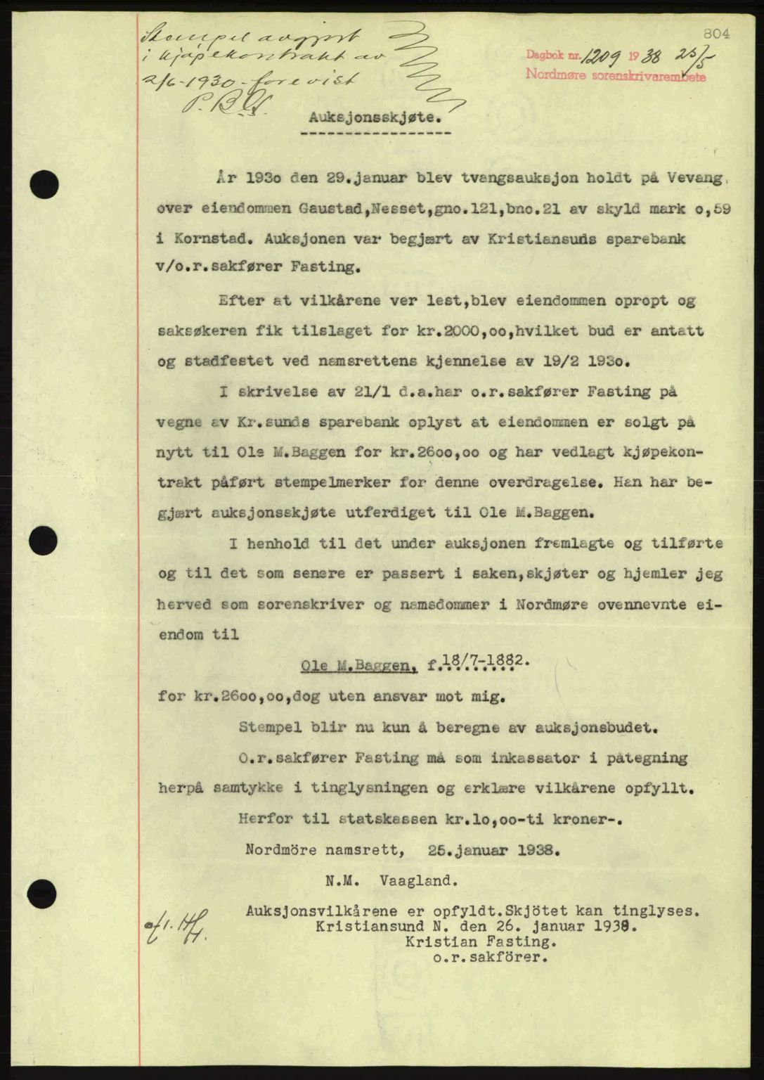Nordmøre sorenskriveri, SAT/A-4132/1/2/2Ca: Pantebok nr. A83, 1938-1938, Dagboknr: 1209/1938