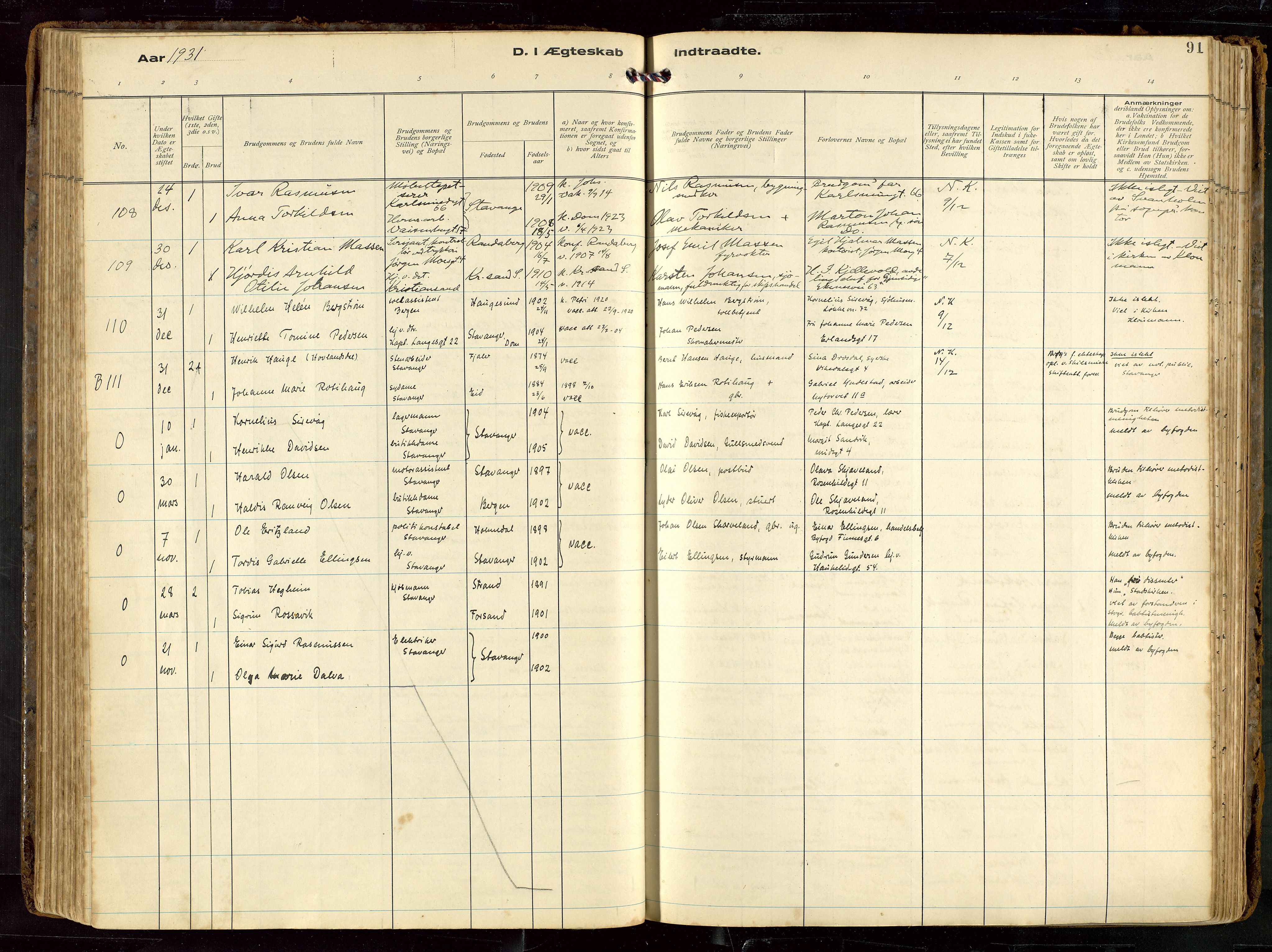 St. Petri sokneprestkontor, AV/SAST-A-101813/002/D/L0002: Ministerialbok nr. A 27, 1921-1942, s. 91