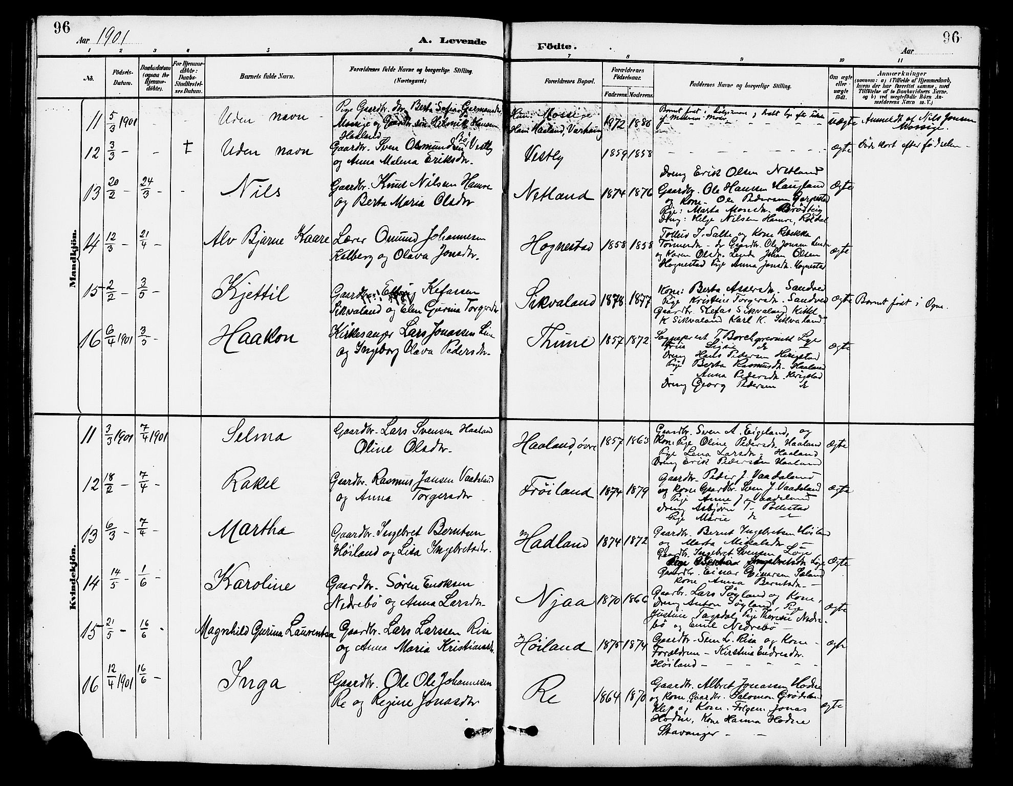 Lye sokneprestkontor, AV/SAST-A-101794/001/30BB/L0007: Klokkerbok nr. B 8, 1889-1909, s. 96