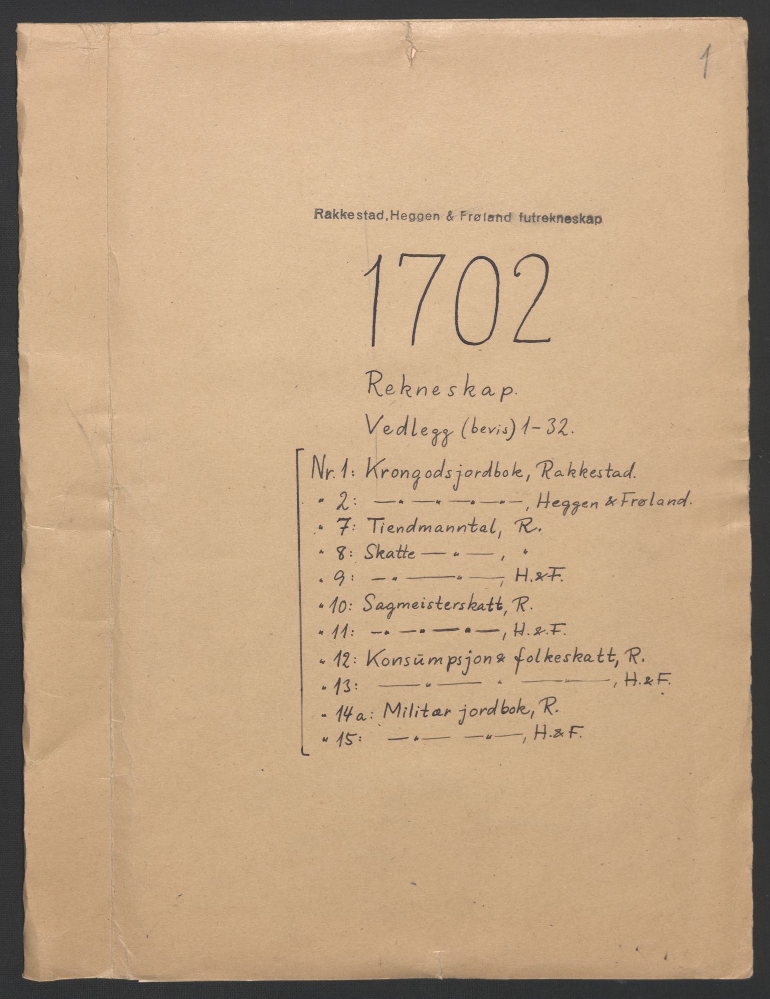 Rentekammeret inntil 1814, Reviderte regnskaper, Fogderegnskap, RA/EA-4092/R07/L0294: Fogderegnskap Rakkestad, Heggen og Frøland, 1702, s. 2