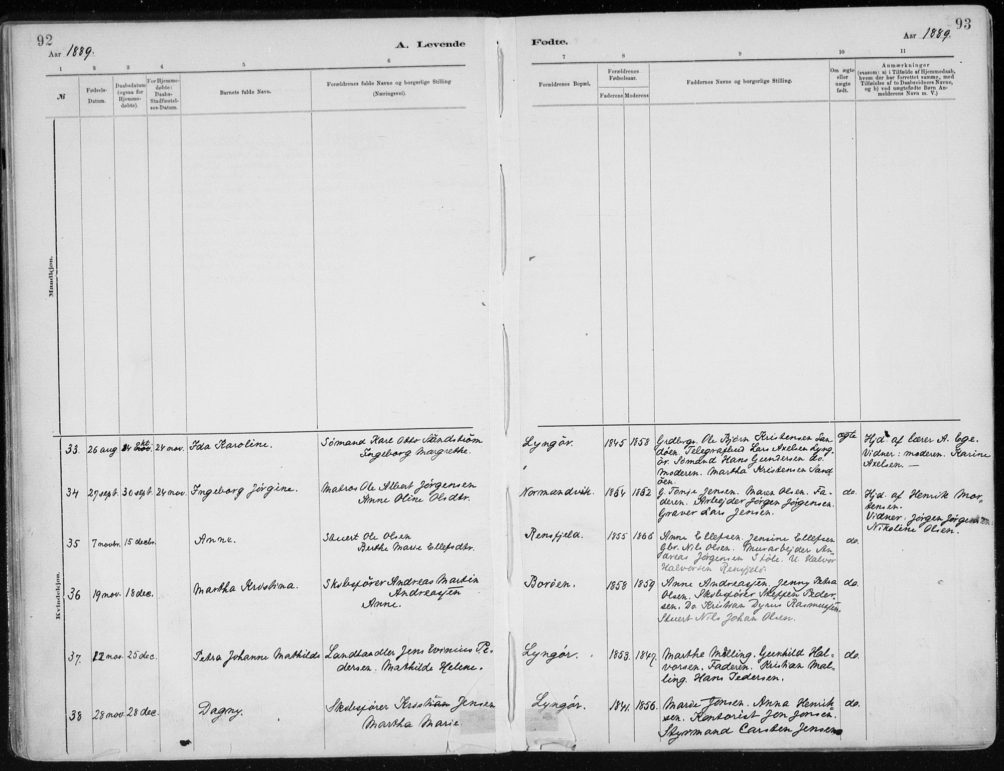 Dypvåg sokneprestkontor, SAK/1111-0007/F/Fa/Faa/L0008: Ministerialbok nr. A 8, 1885-1906, s. 92-93