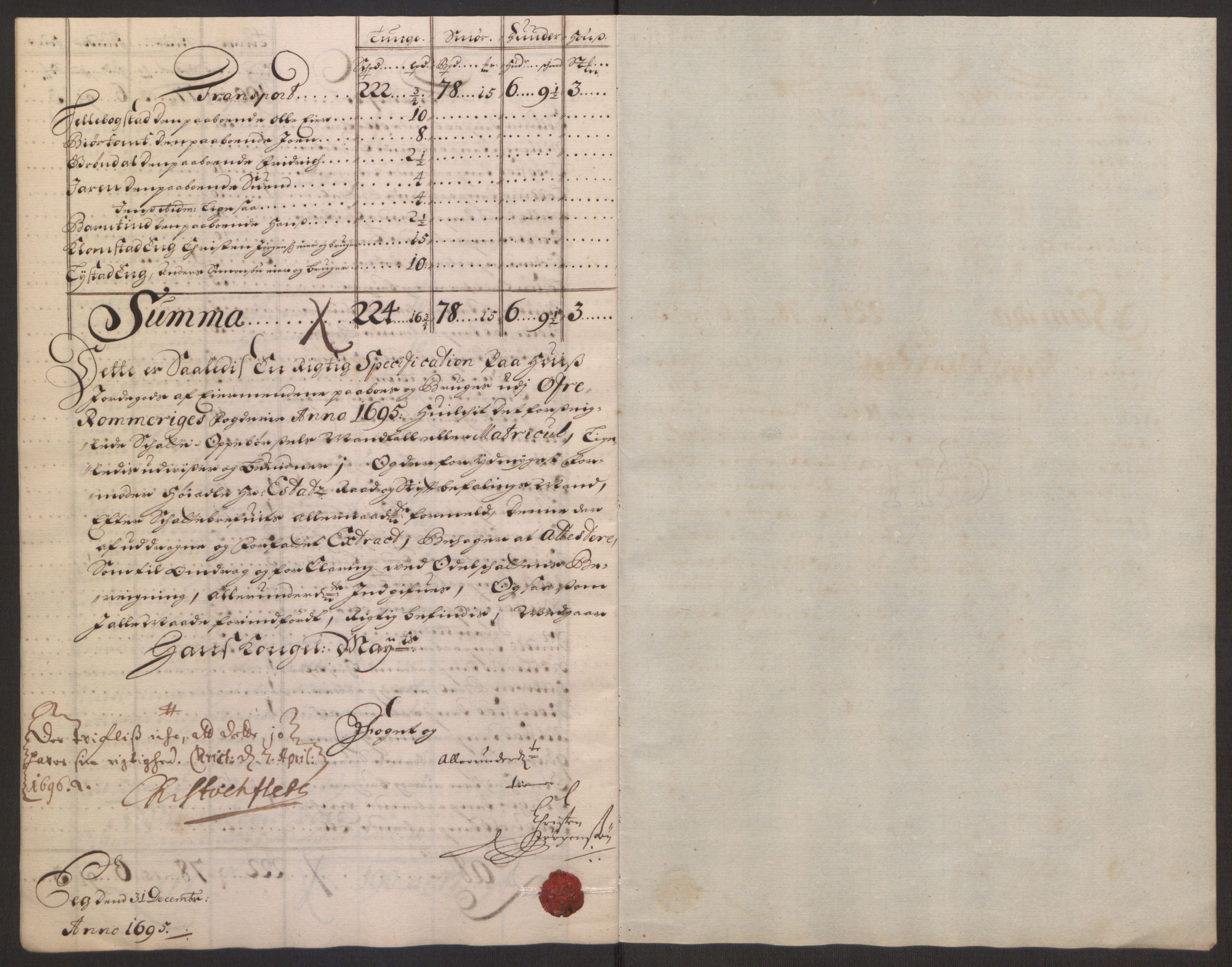 Rentekammeret inntil 1814, Reviderte regnskaper, Fogderegnskap, AV/RA-EA-4092/R12/L0707: Fogderegnskap Øvre Romerike, 1695, s. 273